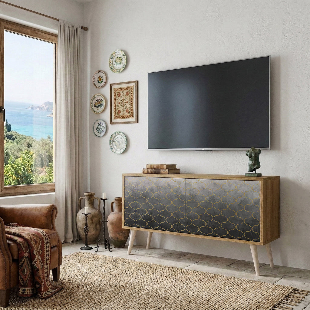 TESSELATED GRAYISH Συμπαγές έπιπλο τηλεόρασης 2-θυρών