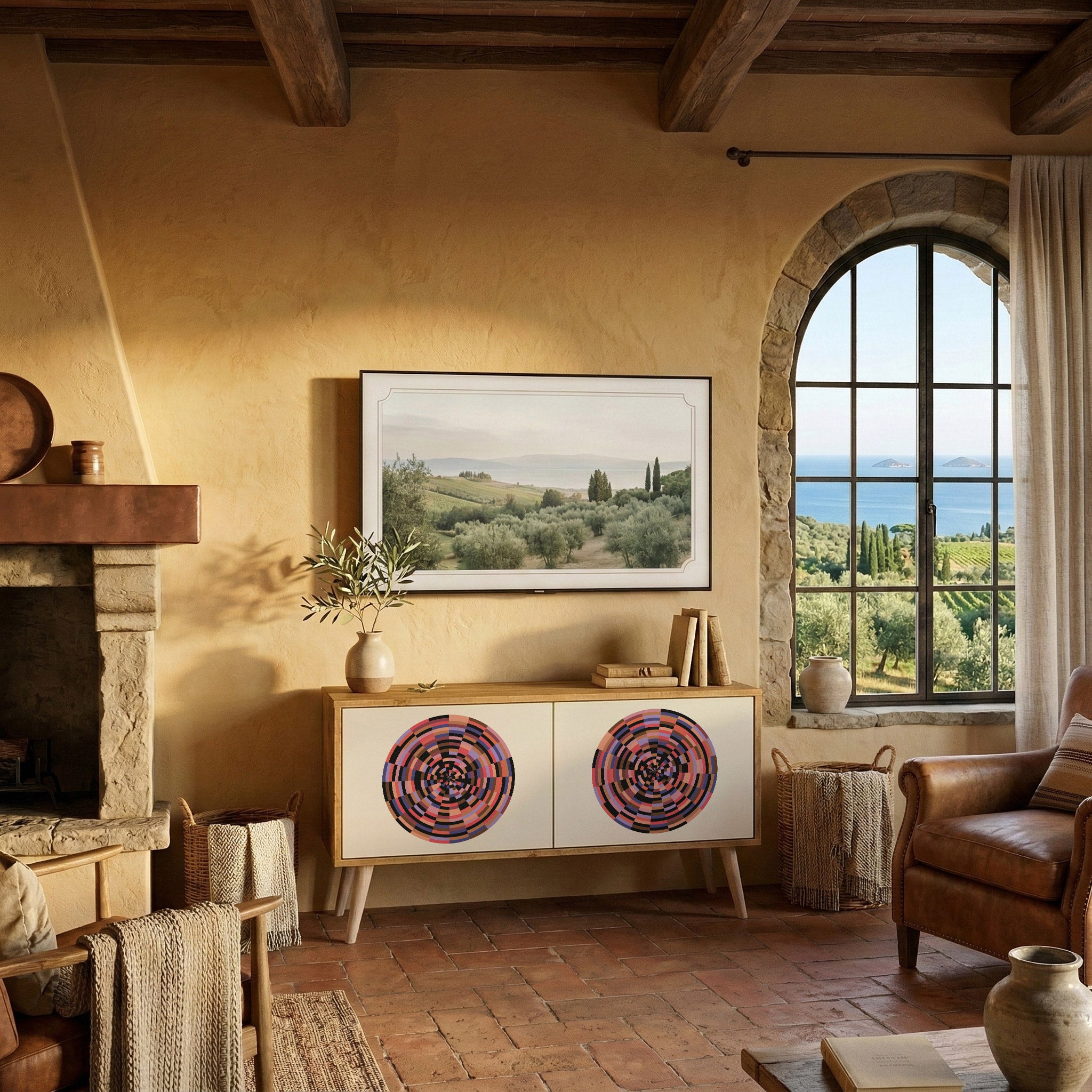 BROWN CIRCLES Compact 2-Door TV Cabinet