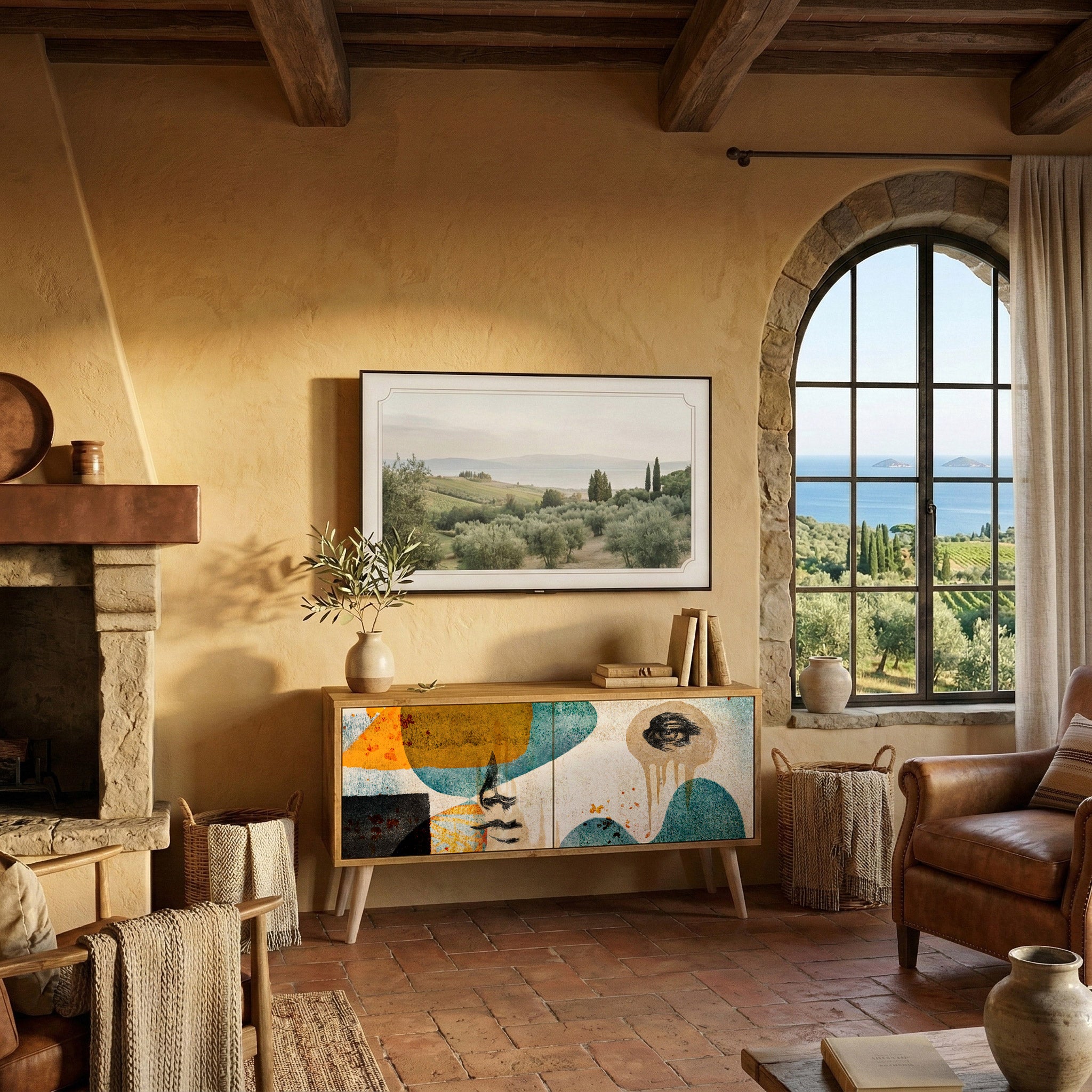 ABSTRACT FACES Compact 2-Door TV Cabinet