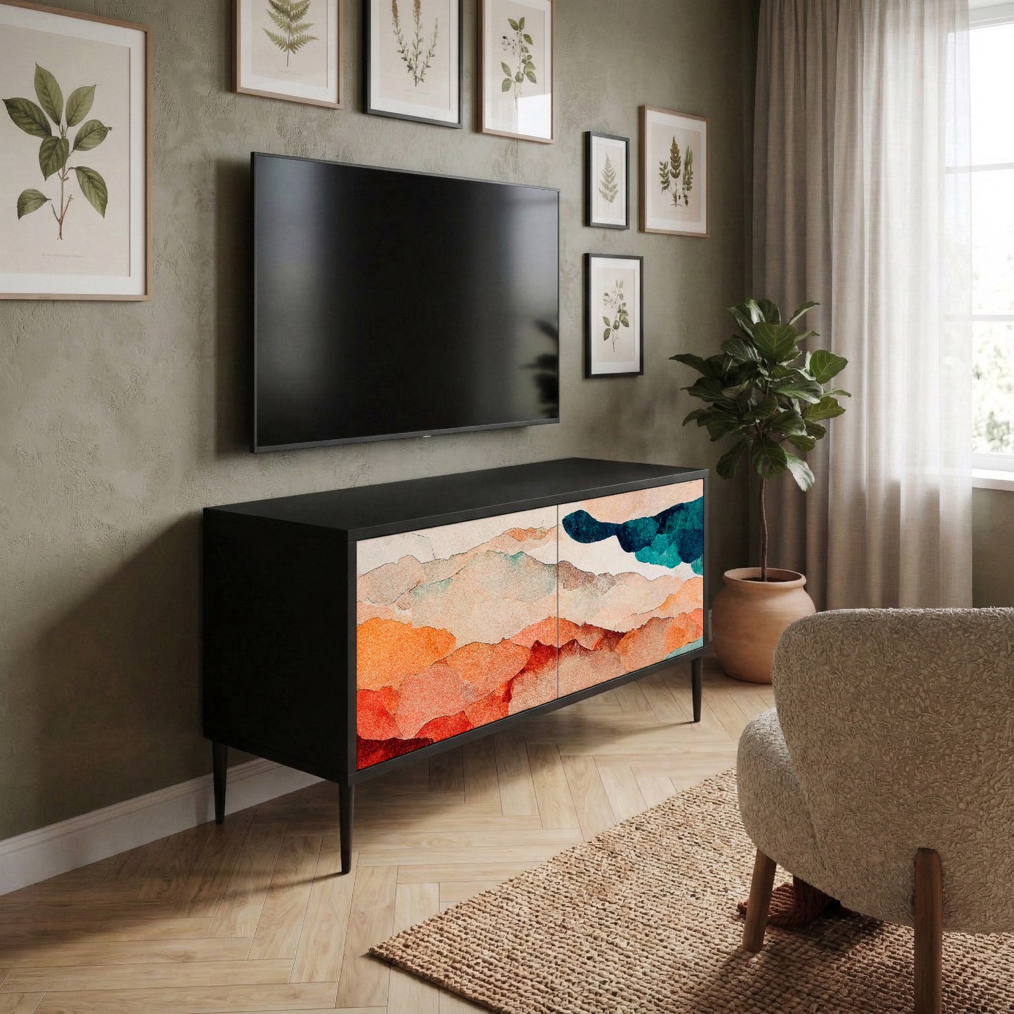 ABSTRACT LANDSCAPE Compact 2-Door TV Cabinet