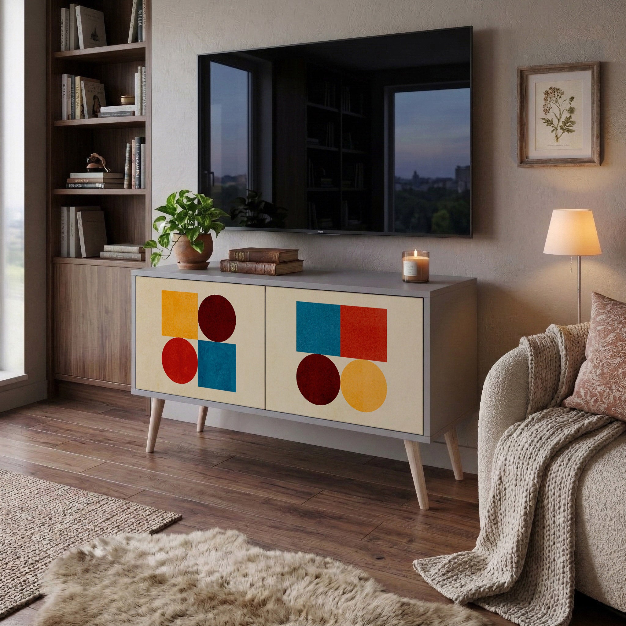GEOMETRIC PUZZLE Compact 2-Door TV Cabinet