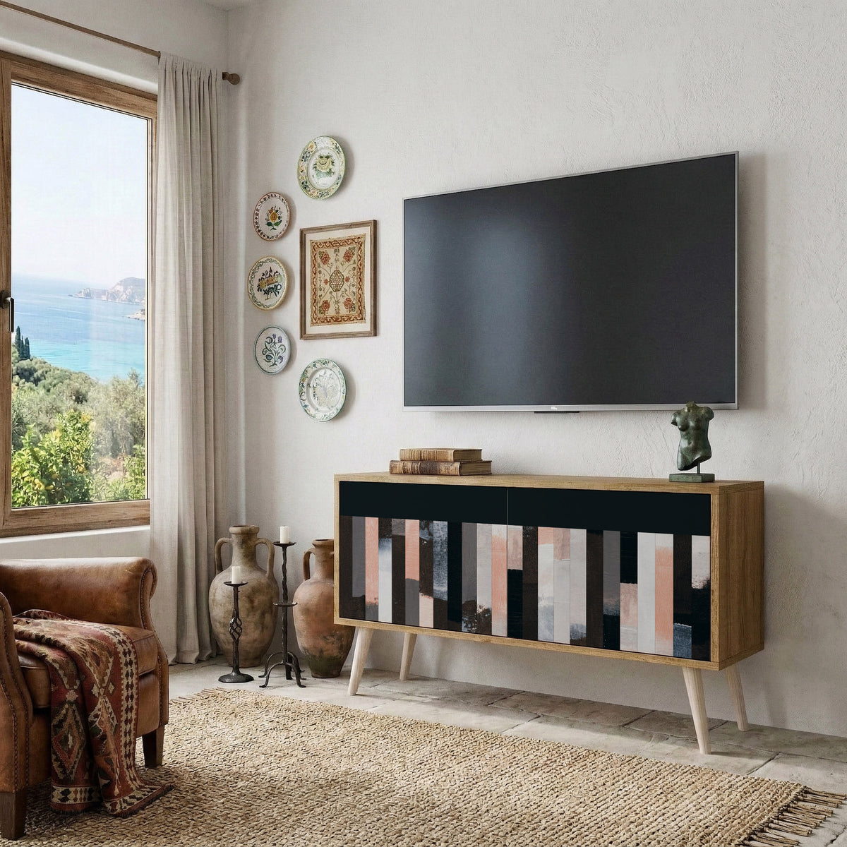 COLLAGE OF RECTANGLES Συμπαγές έπιπλο τηλεόρασης 2-θυρών