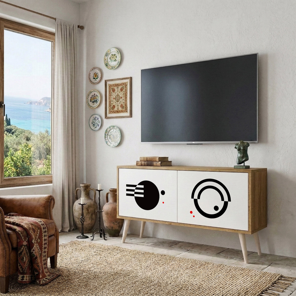 BLACK AND WHITE COMBINATION Συμπαγές έπιπλο τηλεόρασης 2-θυρών