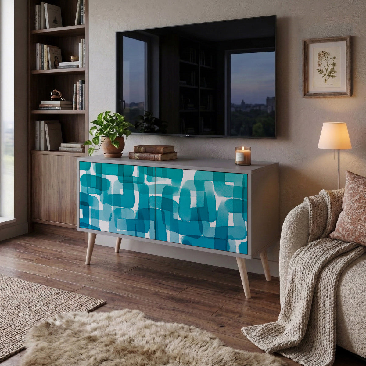 TURQUOISE RECTANGLES Συμπαγές έπιπλο τηλεόρασης 2-θυρών