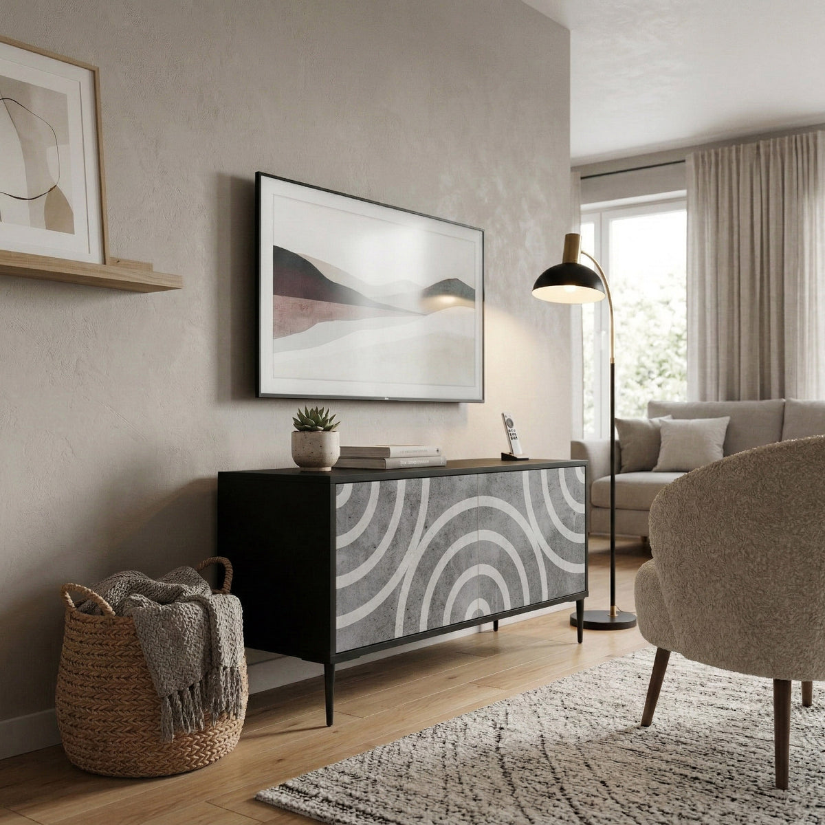 CIRCLE CONCRETE Compact 2-Door TV Cabinet