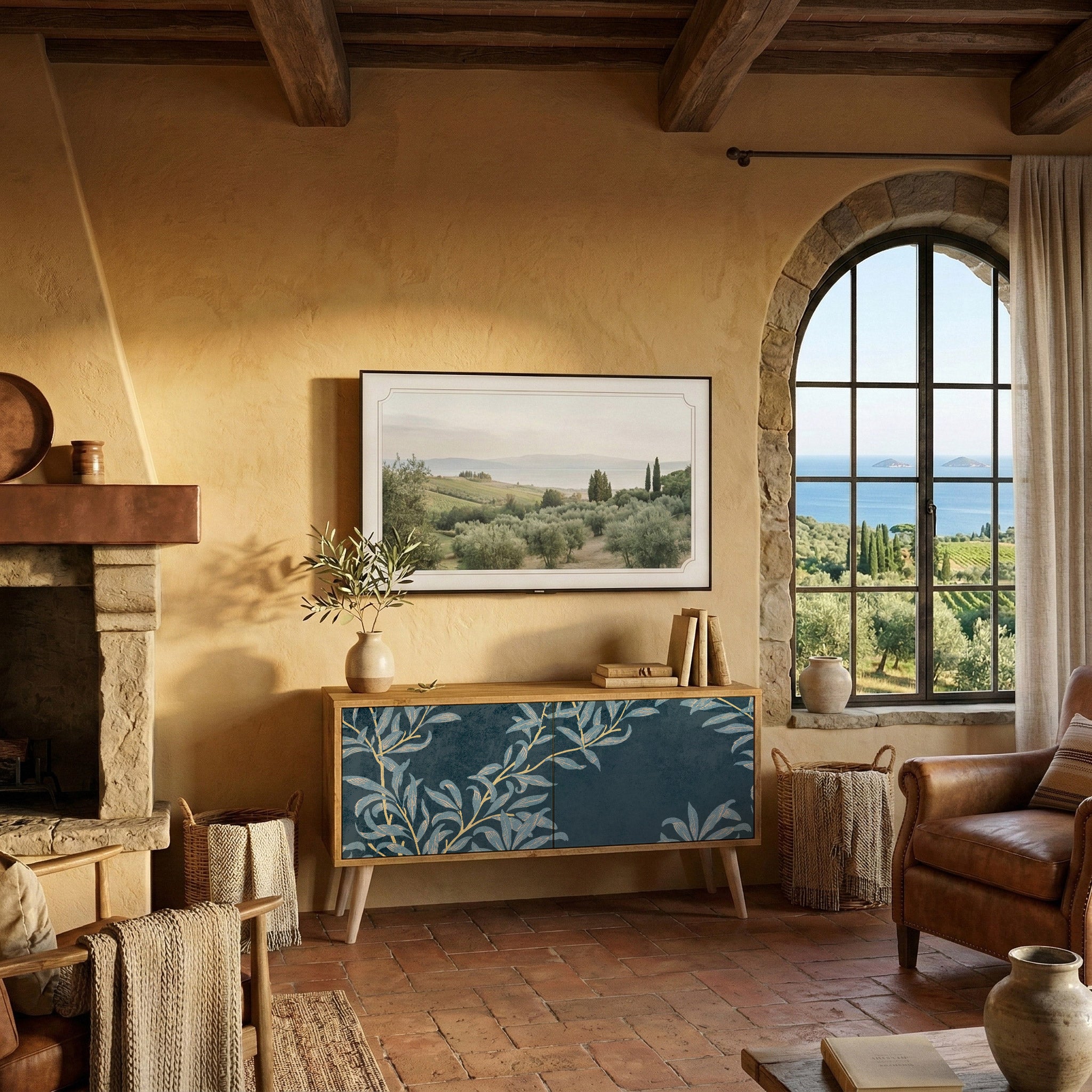 BLUE LEAVES Συμπαγές έπιπλο τηλεόρασης 2-θυρών