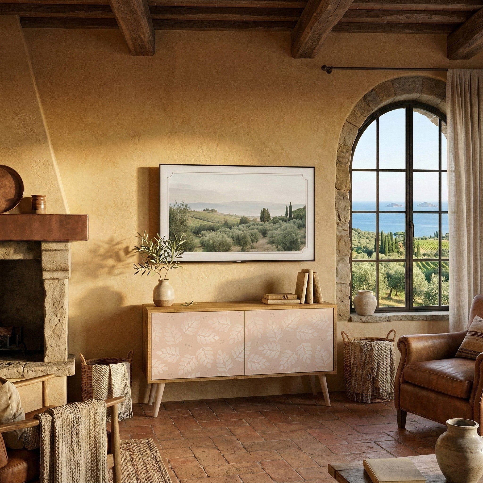 LEAVES ON BEIGE Συμπαγές έπιπλο τηλεόρασης 2-θυρών