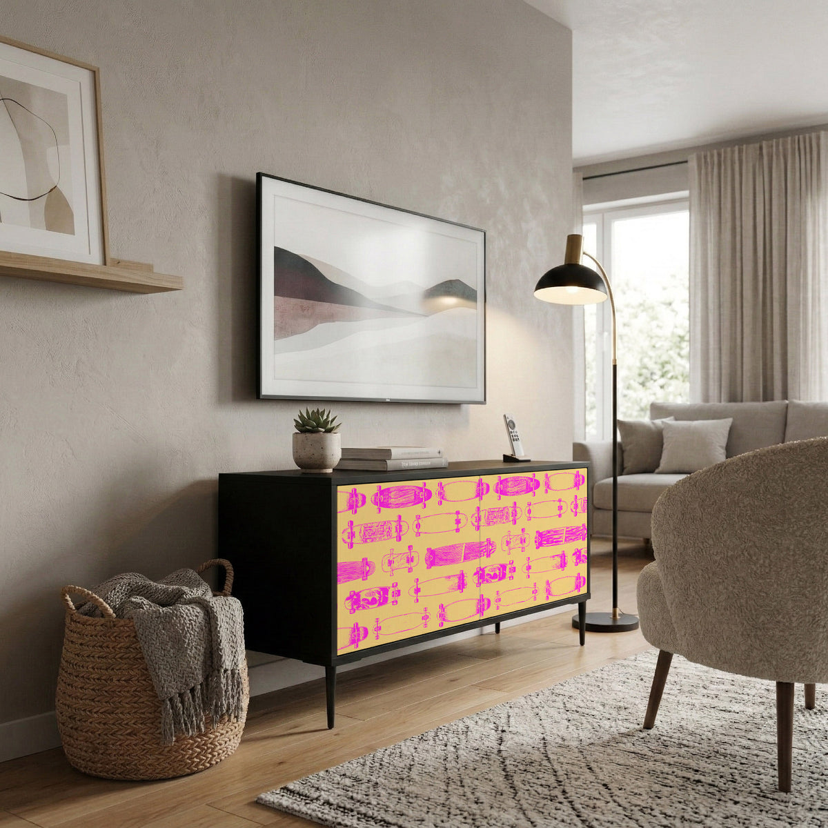 SKATEBOARD ARTISTRY Compact 2-Door TV Cabinet