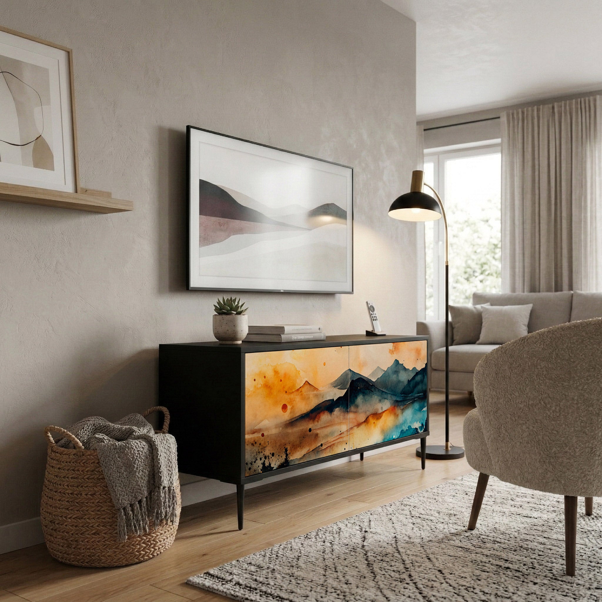 OMINOUS MOUNTAINS Compact 2-Door TV Cabinet