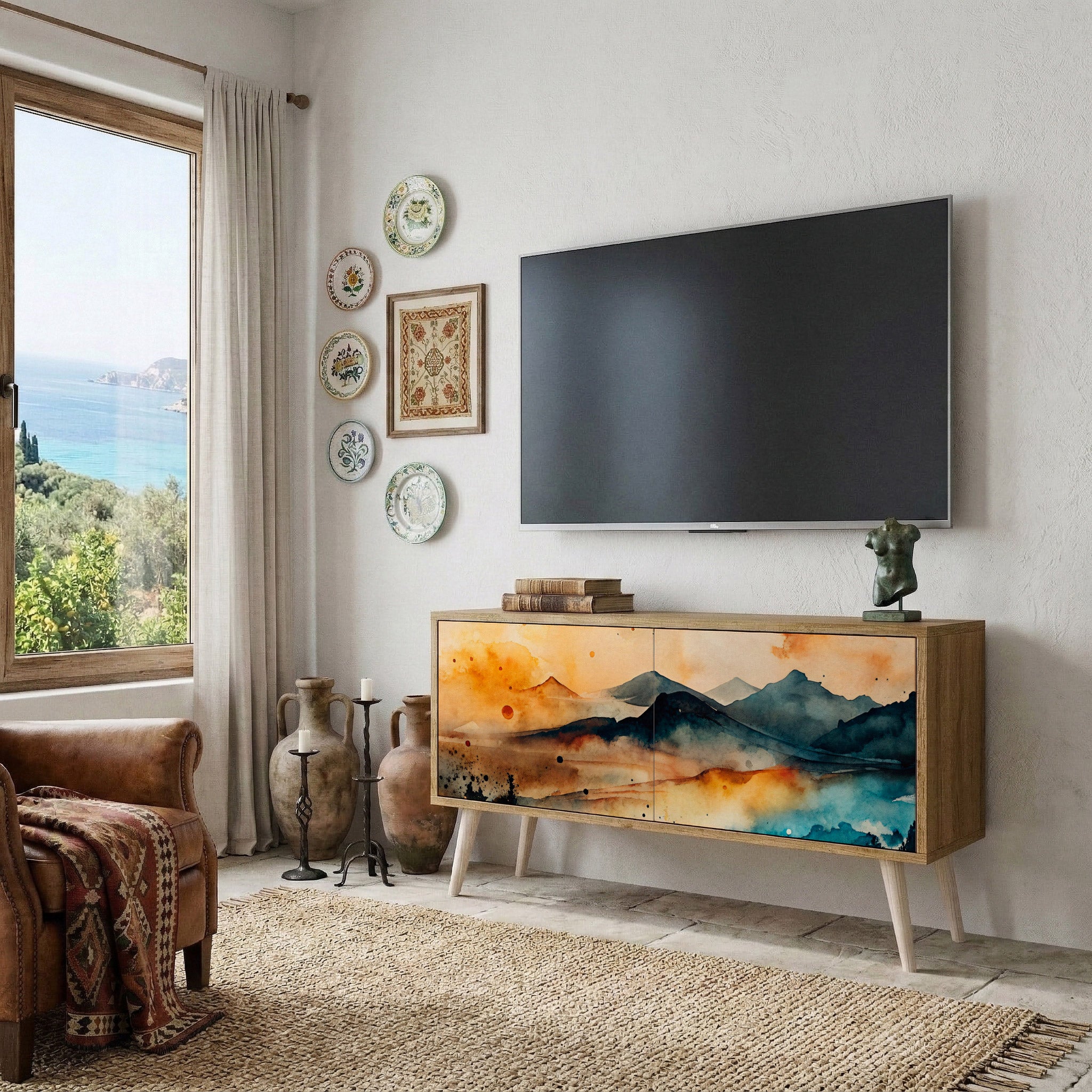 OMINOUS MOUNTAINS Compact 2-Door TV Cabinet