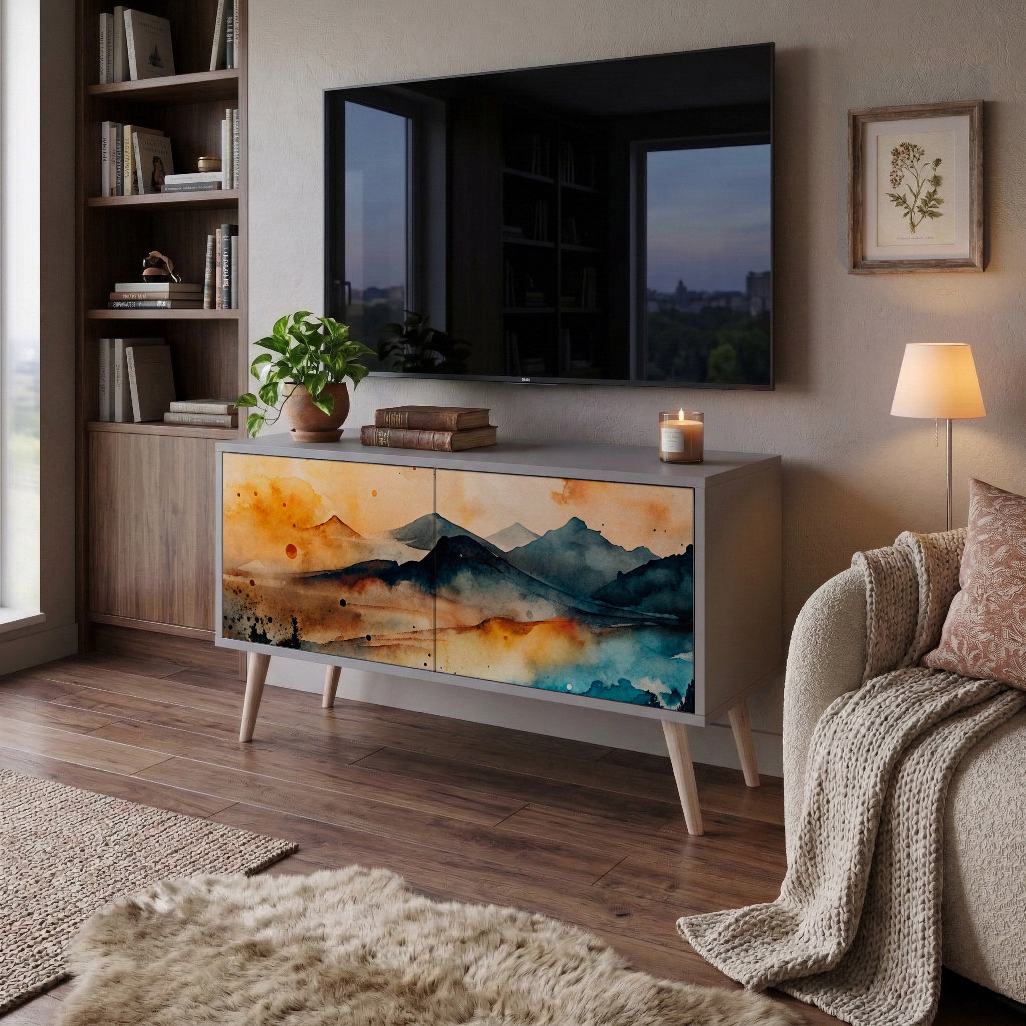 OMINOUS MOUNTAINS Compact 2-Door TV Cabinet