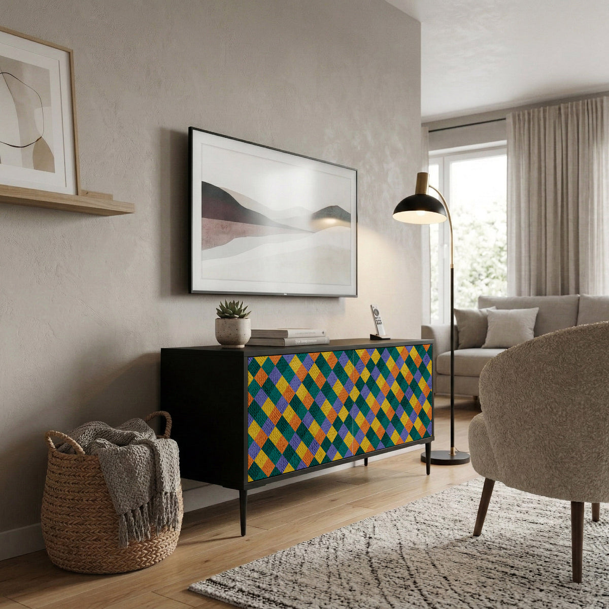 PAINTED SQUARES MIX Compact 2-Door TV Cabinet