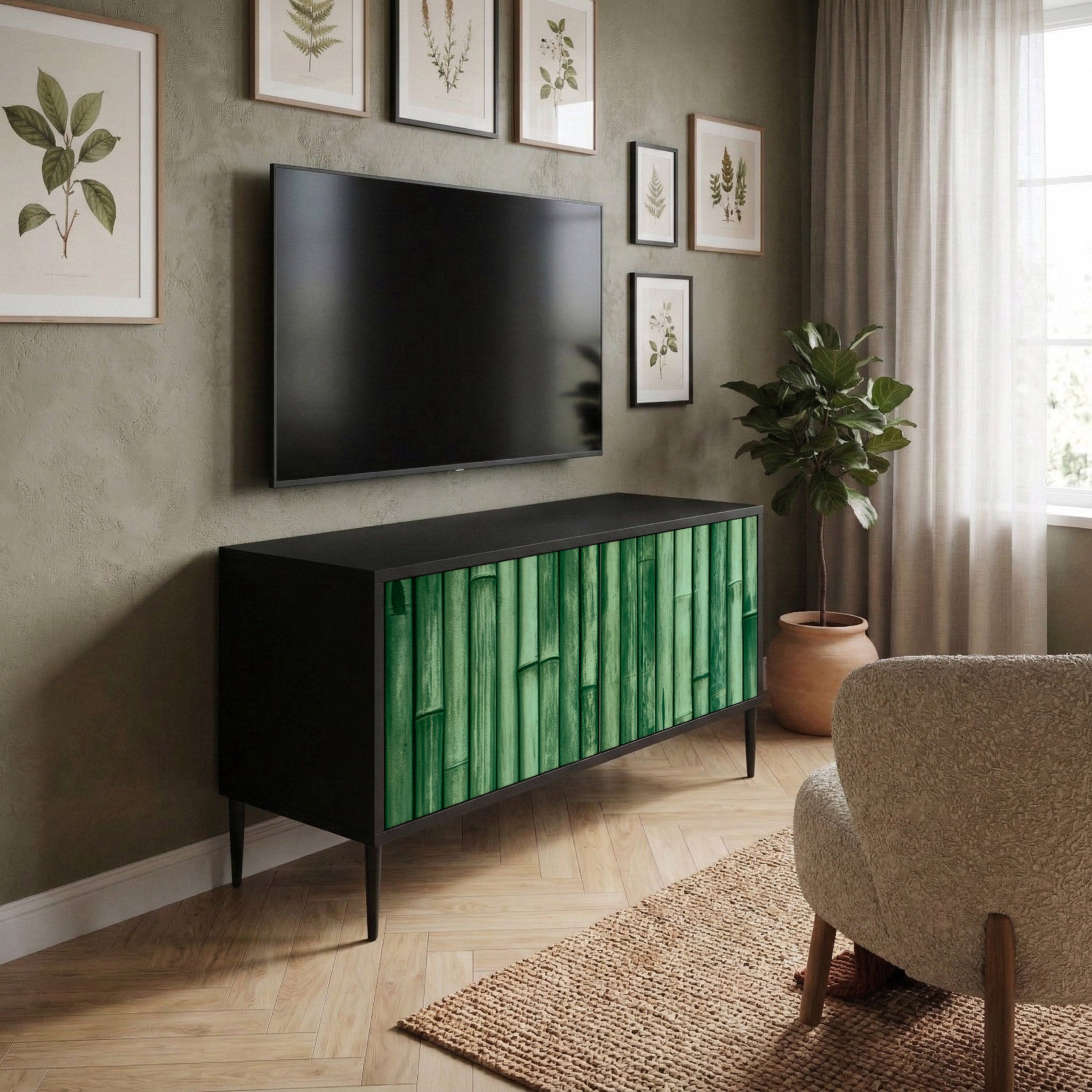NATURAL GREEN Compact 2-Door TV Cabinet