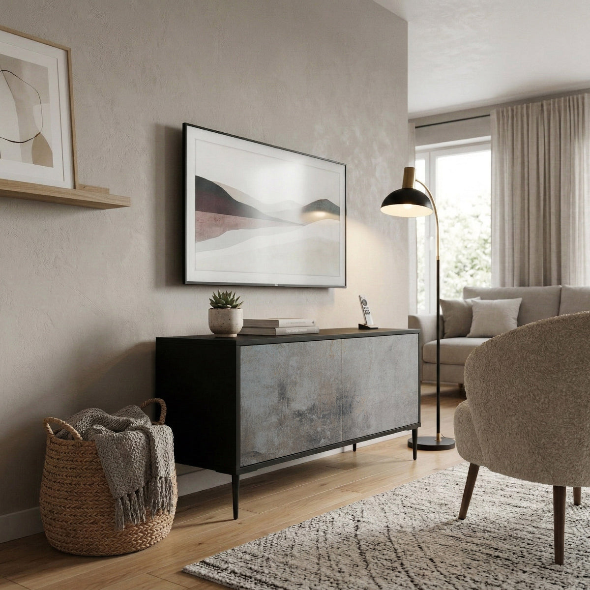 CONCRETE WALL Compact 2-Door TV Cabinet