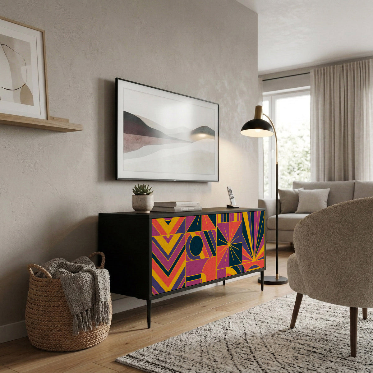 ELECTRIC PATTERNS Compact 2-Door TV Cabinet