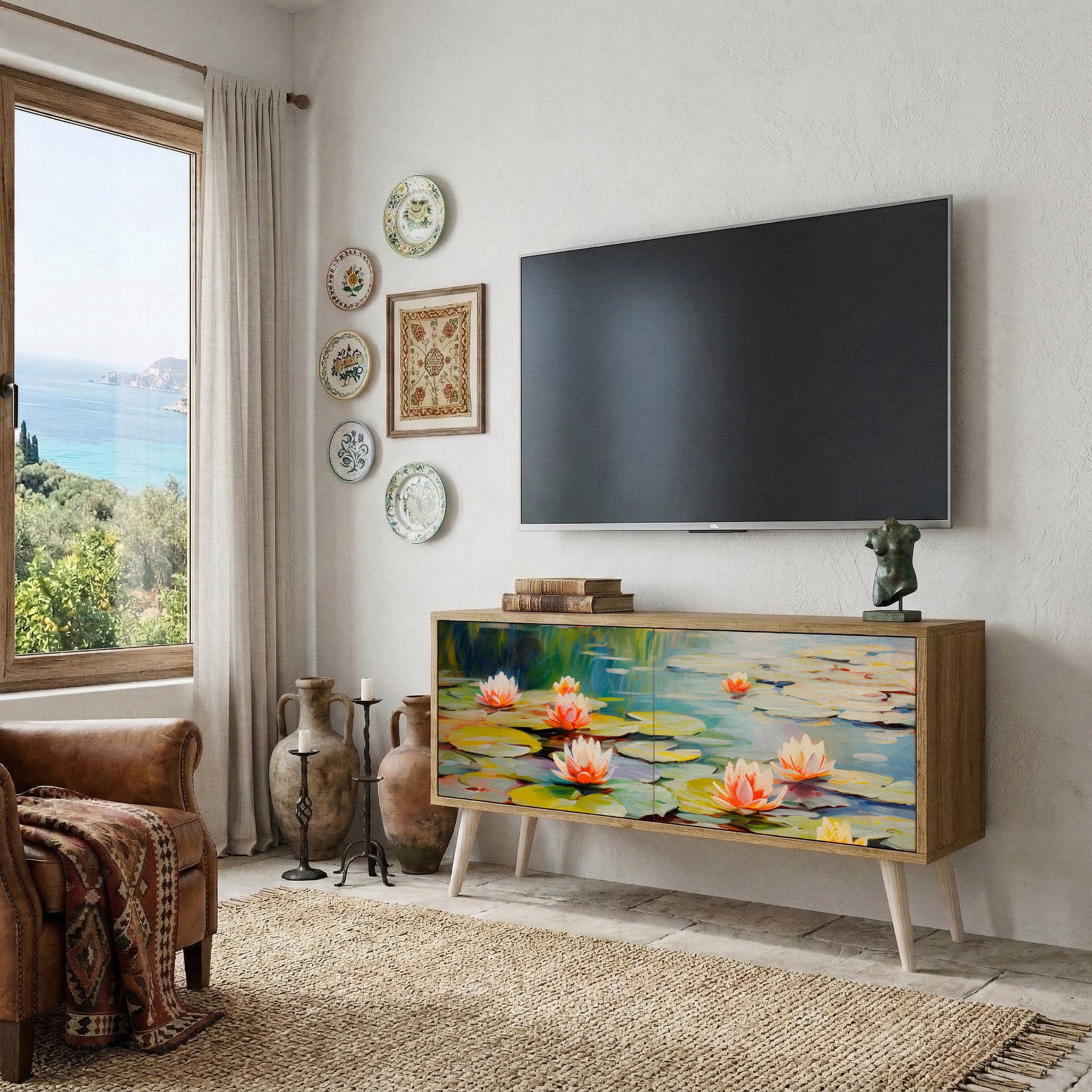 BLOOMING WATERS Compact 2-Door TV Cabinet