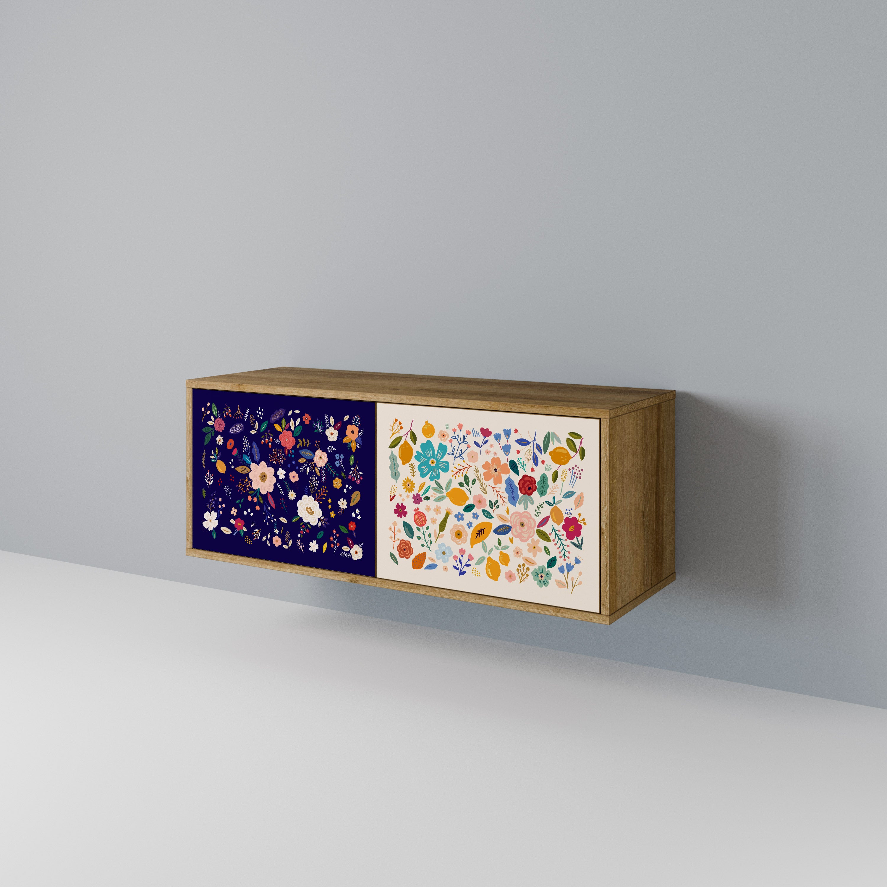 FLORAL COMBINATION Compact 2-Door TV Cabinet