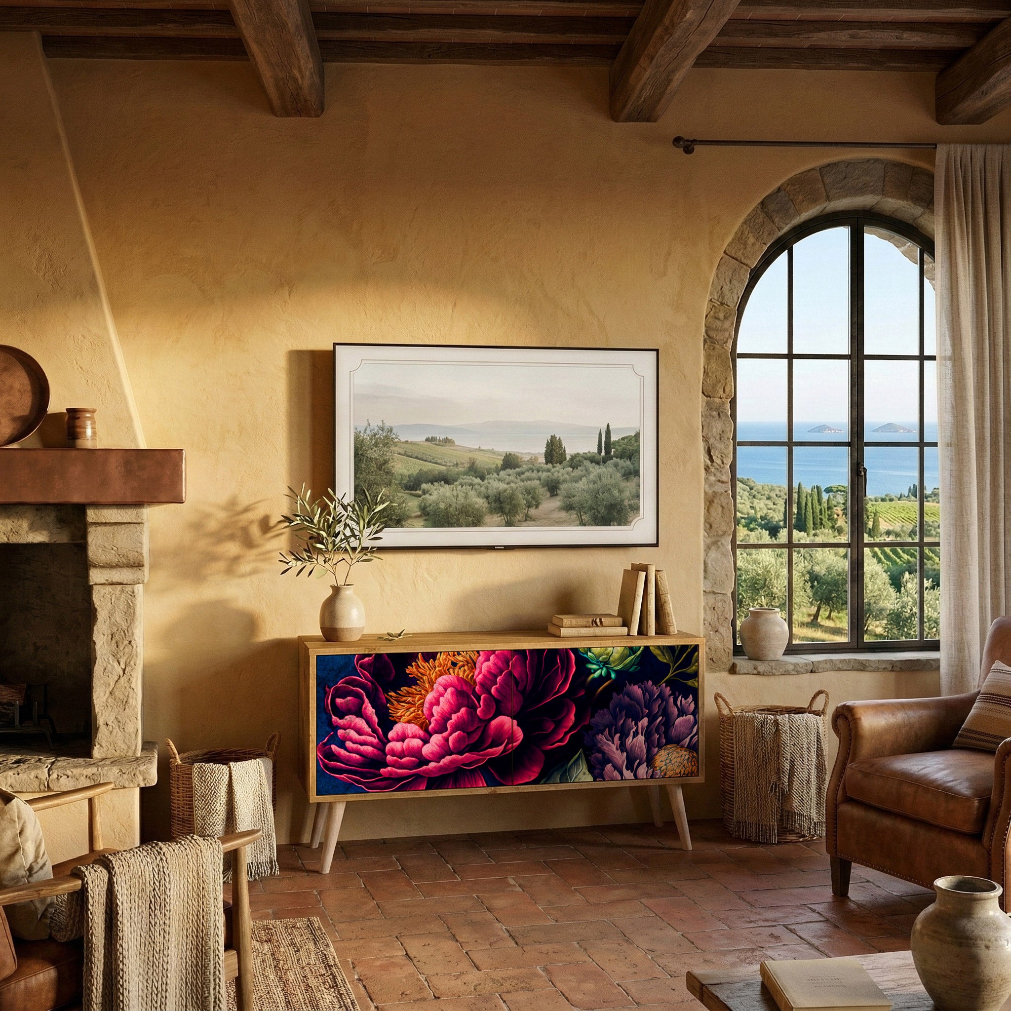 BLOOMING ELEGANCE Compact 2-Door TV Cabinet