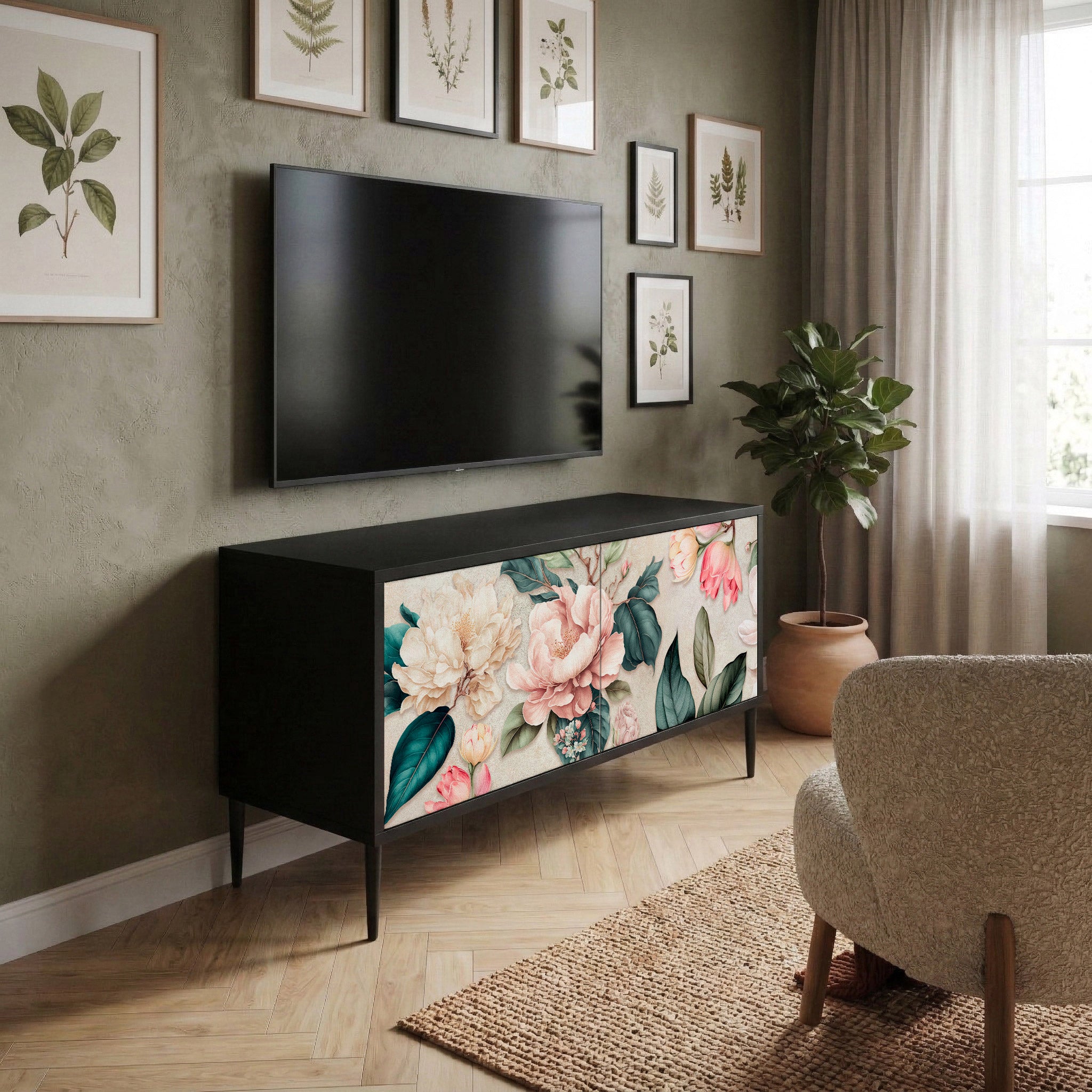 FLORAL GRACE Compact 2-Door TV Cabinet