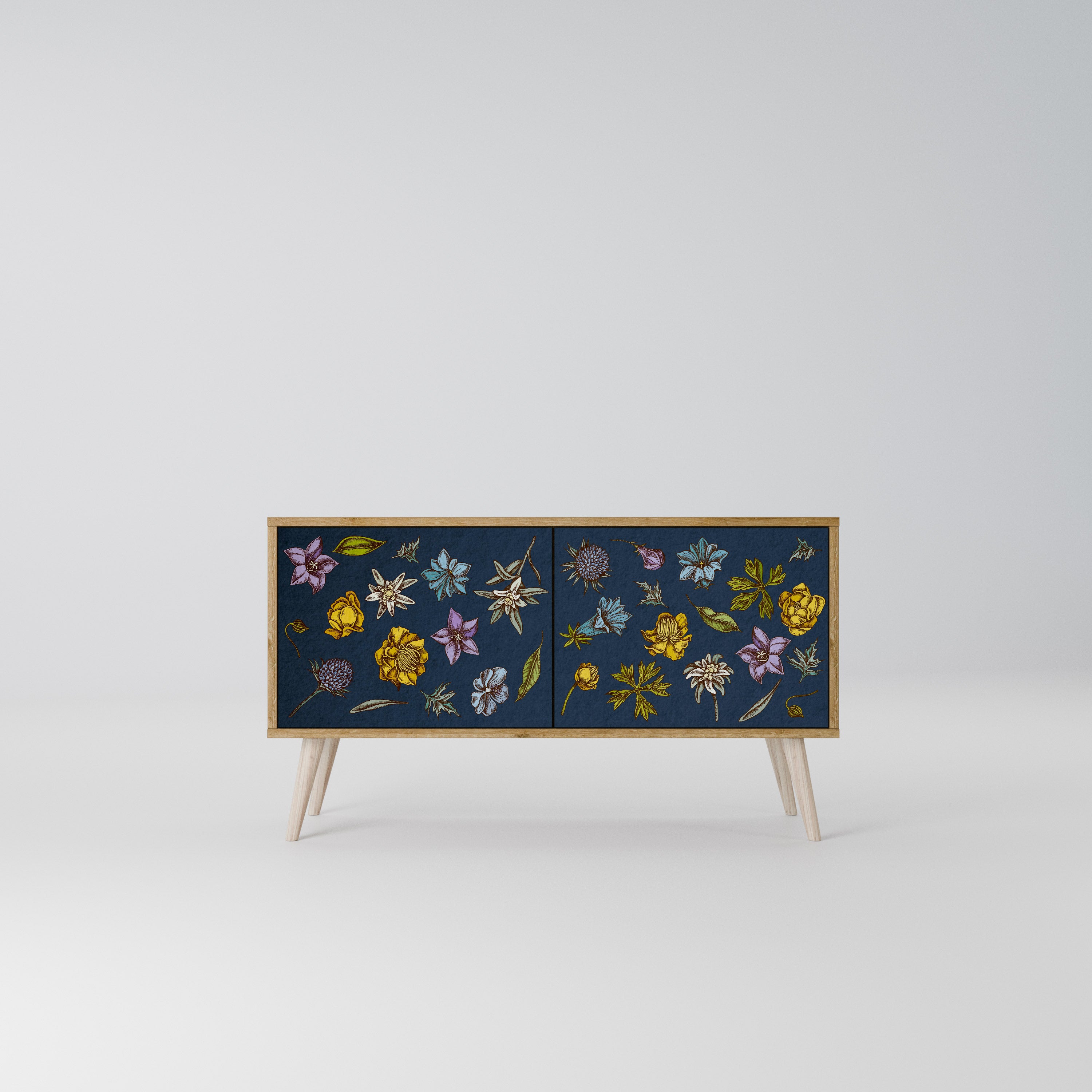 FLOWERS ON NAVY BLUE Compact 2-Door TV Cabinet