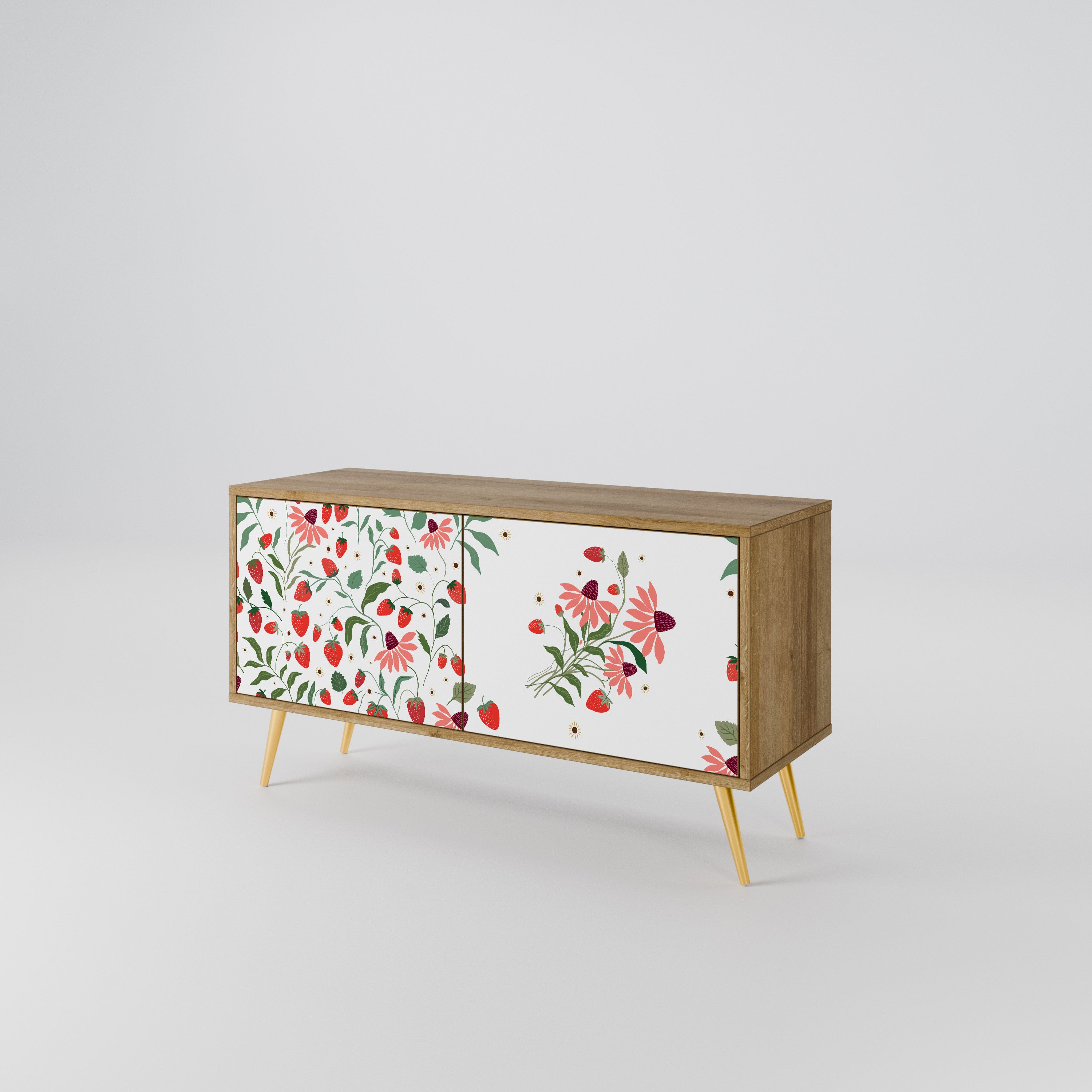 FLOWERS AND STRAWBERRIES Compact 2-Door TV Cabinet