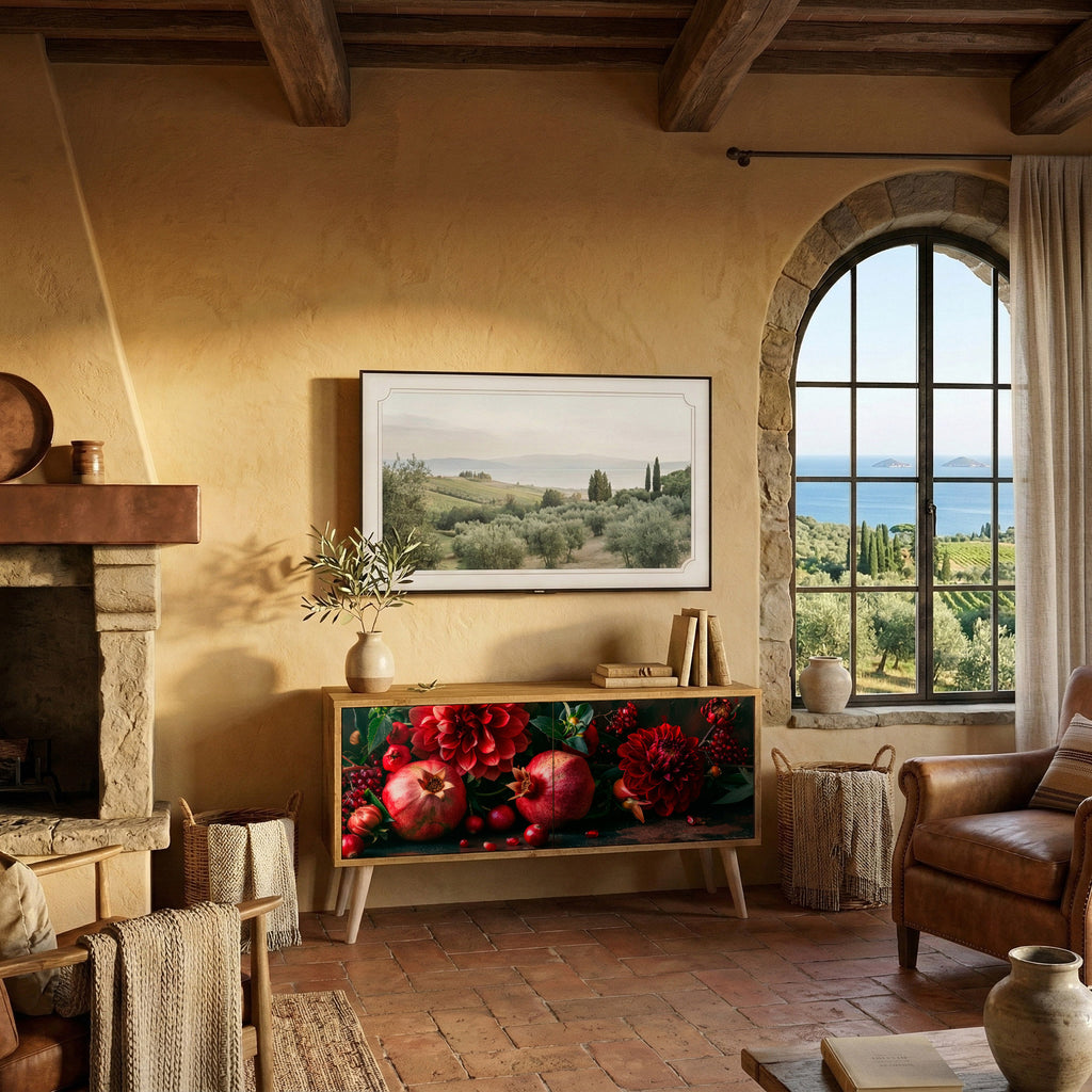 DAHLIAS AND POMEGRANATES Compact 2-Door TV Cabinet