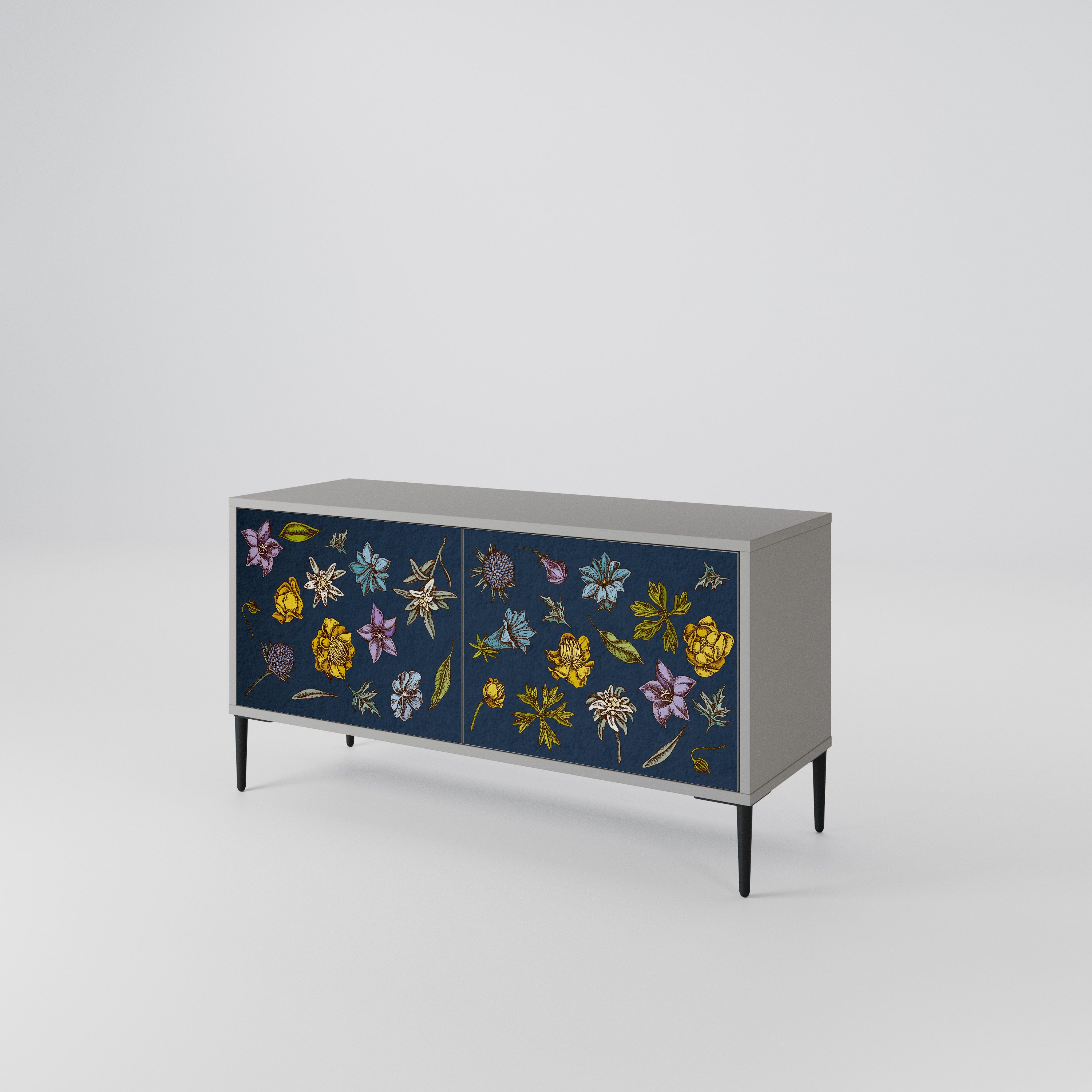 FLOWERS ON NAVY BLUE Compact 2-Door TV Cabinet