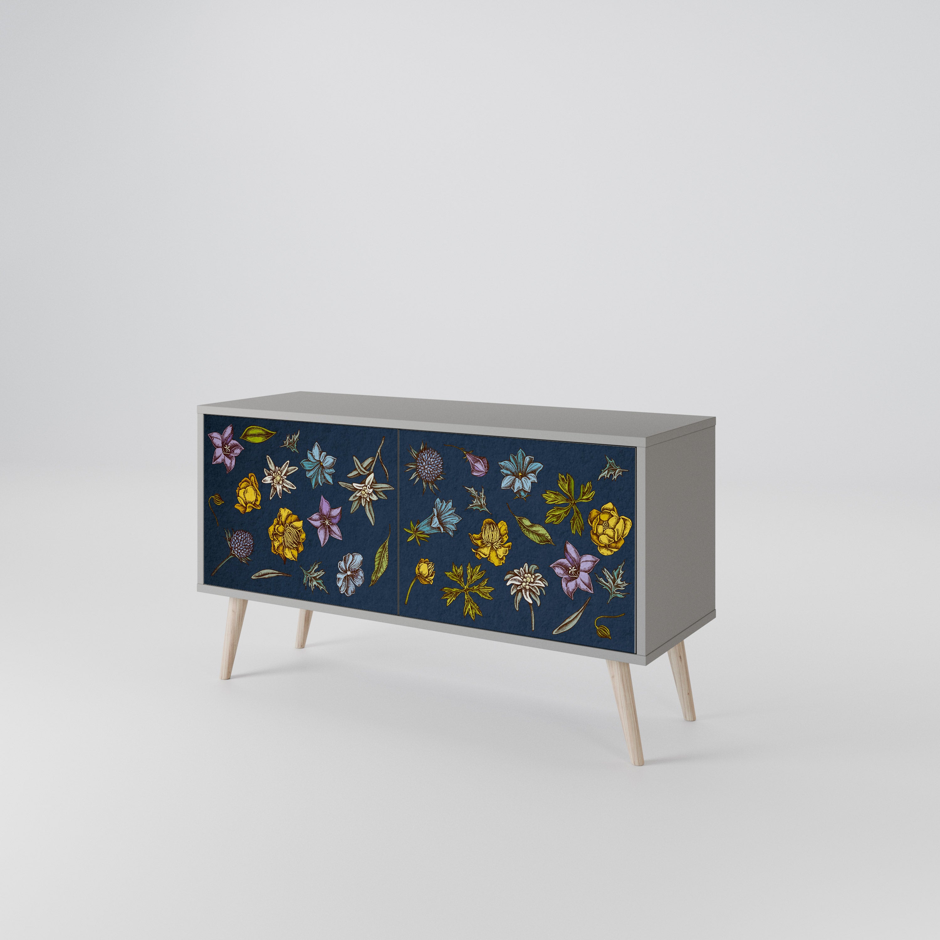 FLOWERS ON NAVY BLUE Compact 2-Door TV Cabinet