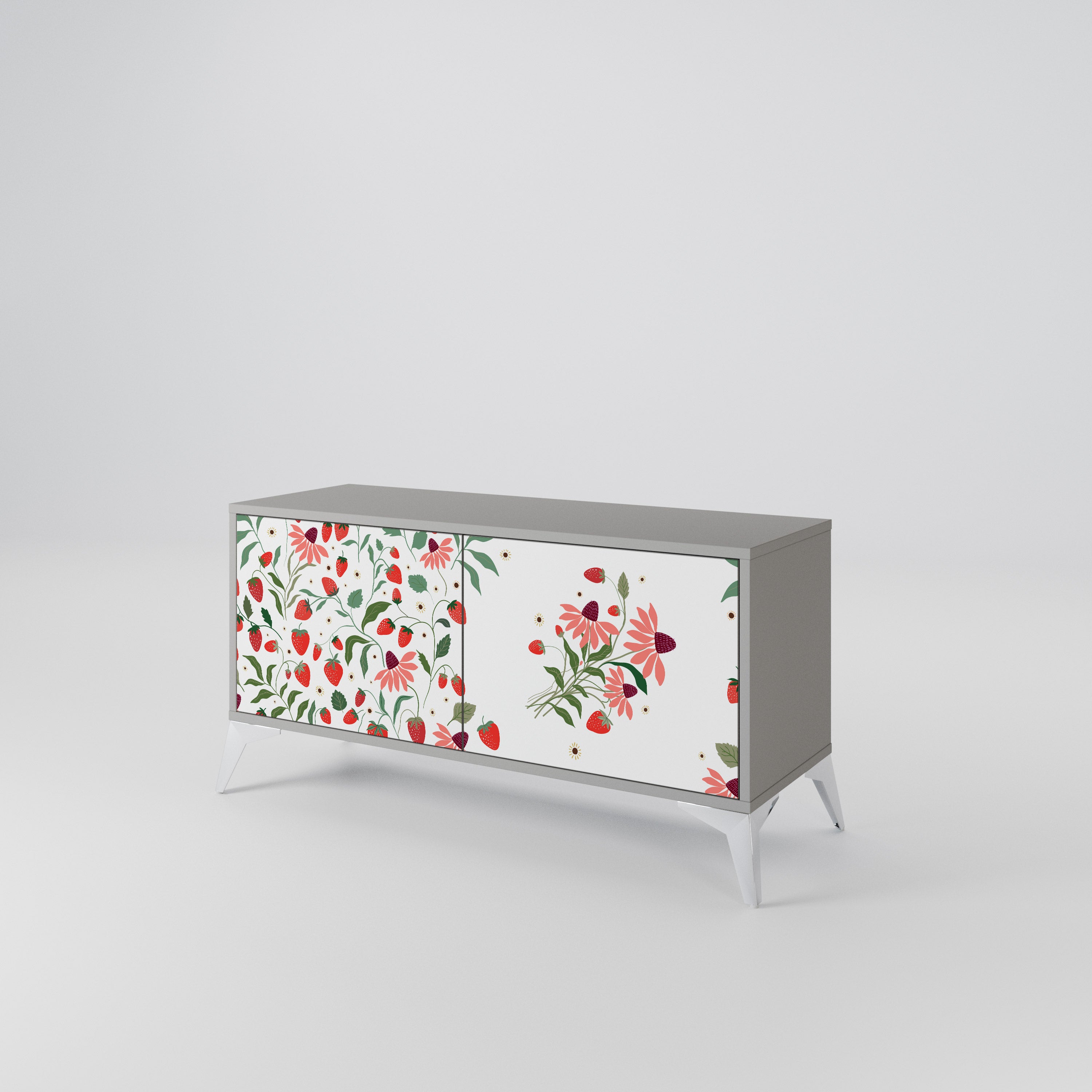 FLOWERS AND STRAWBERRIES Compact 2-Door TV Cabinet