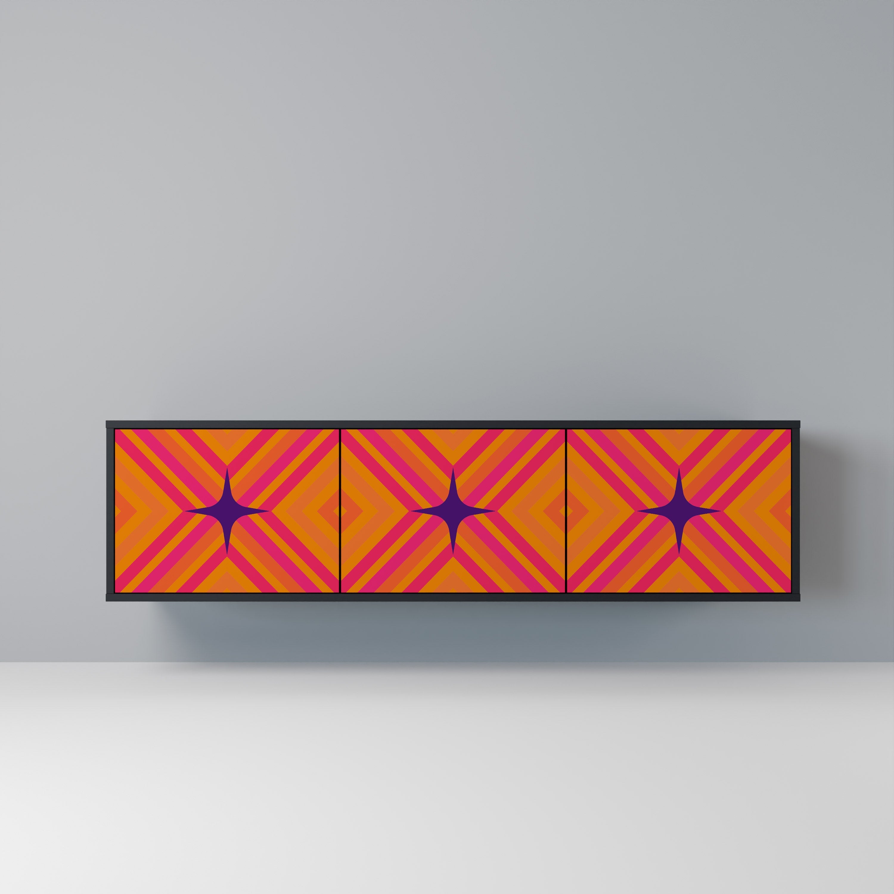 Βάση τηλεόρασης GEOMETRIC BRILLIANCE με 3 πόρτες σε μαύρο φινίρισμα