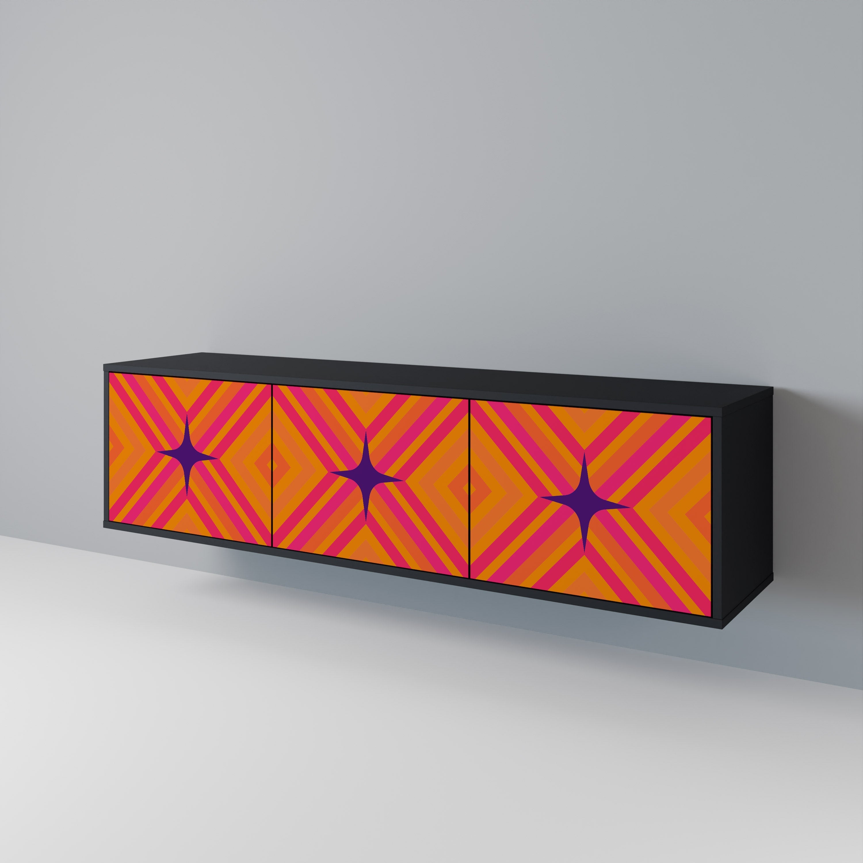 Βάση τηλεόρασης GEOMETRIC BRILLIANCE με 3 πόρτες σε μαύρο φινίρισμα