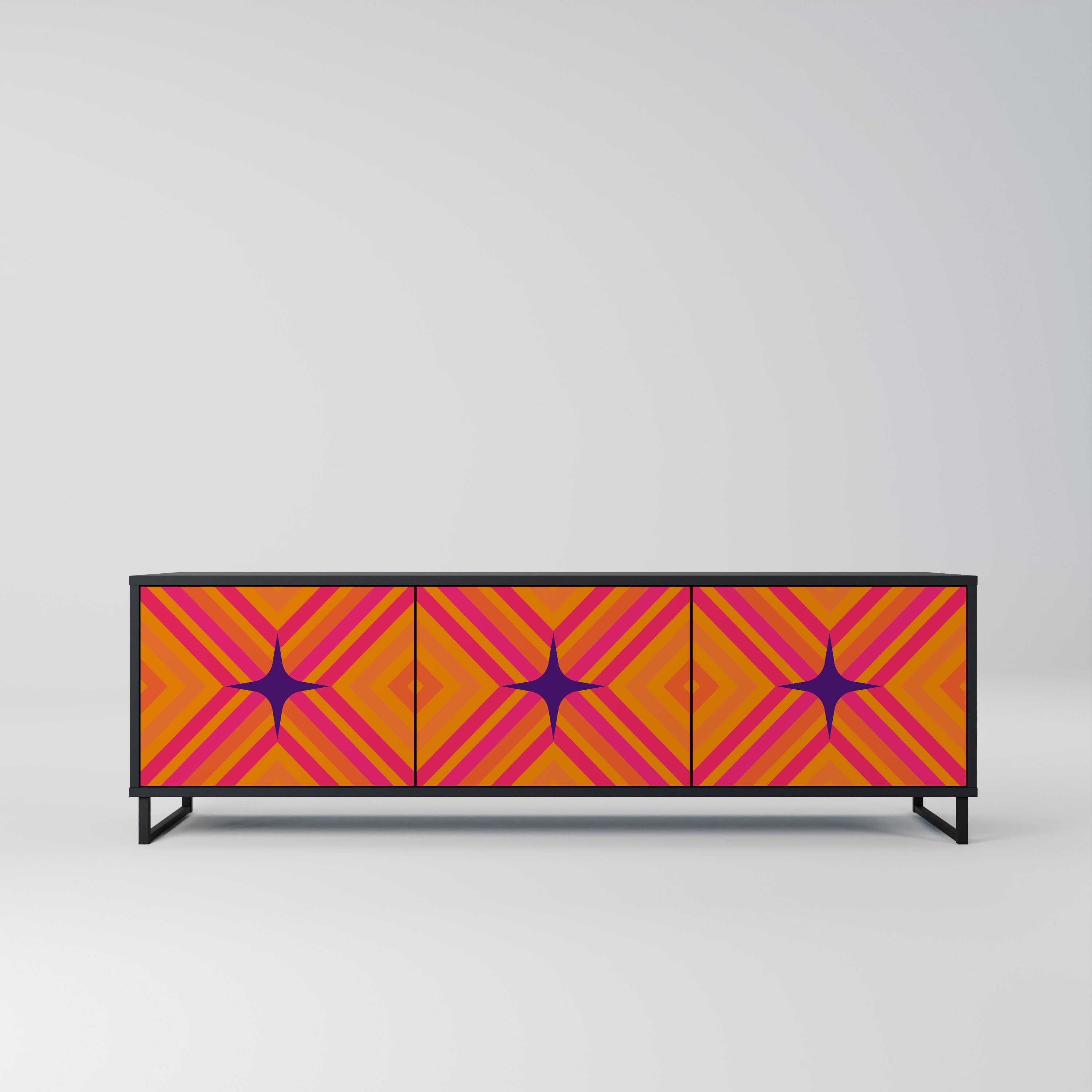 Βάση τηλεόρασης GEOMETRIC BRILLIANCE με 3 πόρτες σε μαύρο φινίρισμα