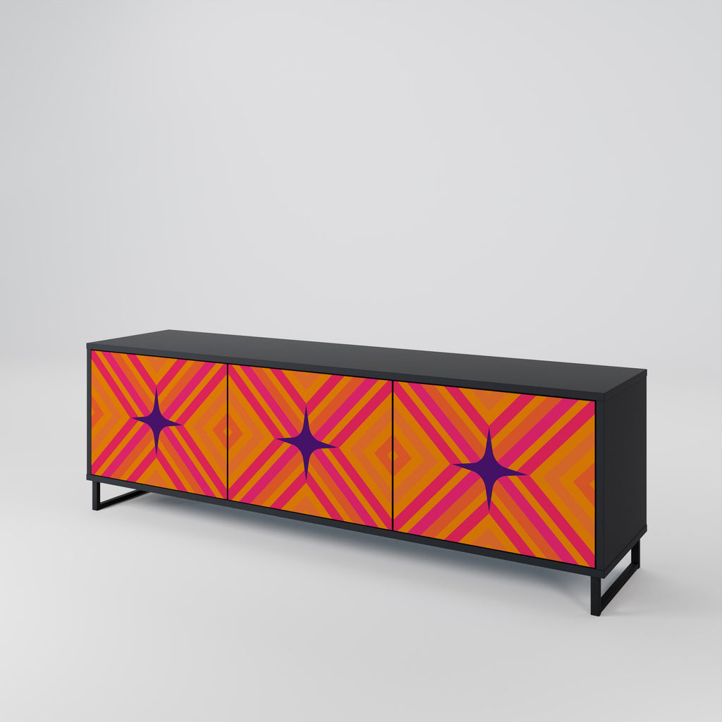 Βάση τηλεόρασης GEOMETRIC BRILLIANCE με 3 πόρτες σε μαύρο φινίρισμα