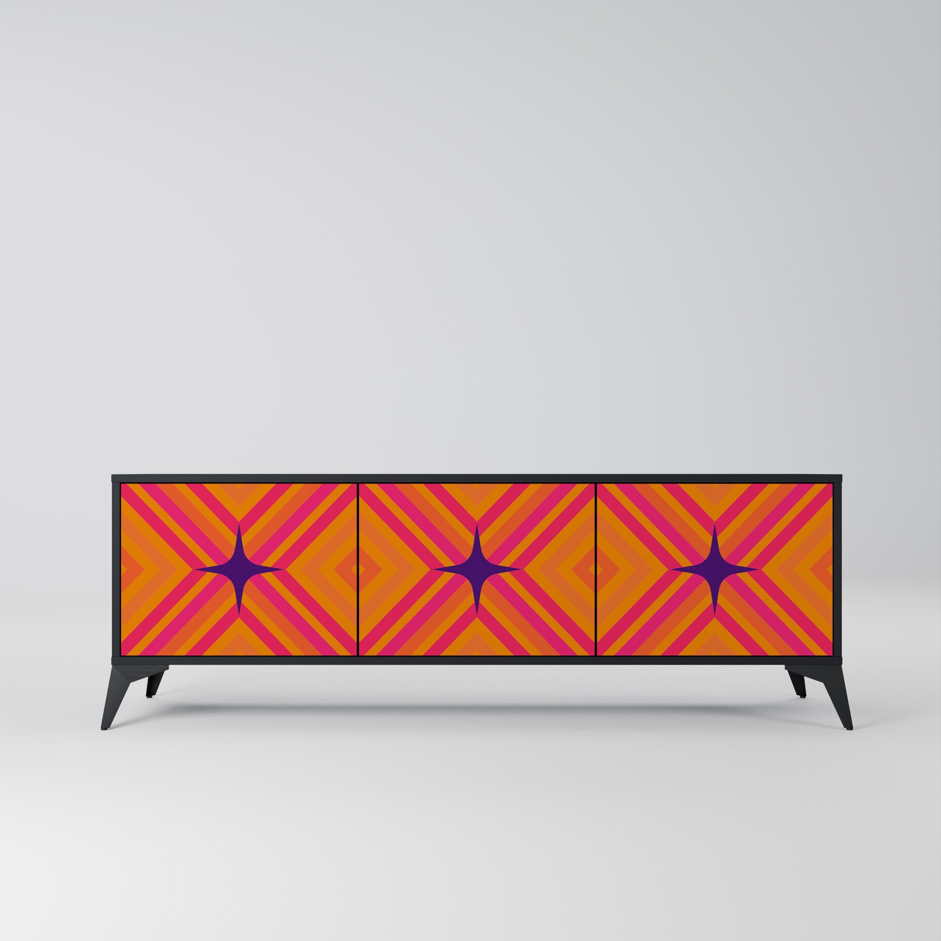 Βάση τηλεόρασης GEOMETRIC BRILLIANCE με 3 πόρτες σε μαύρο φινίρισμα