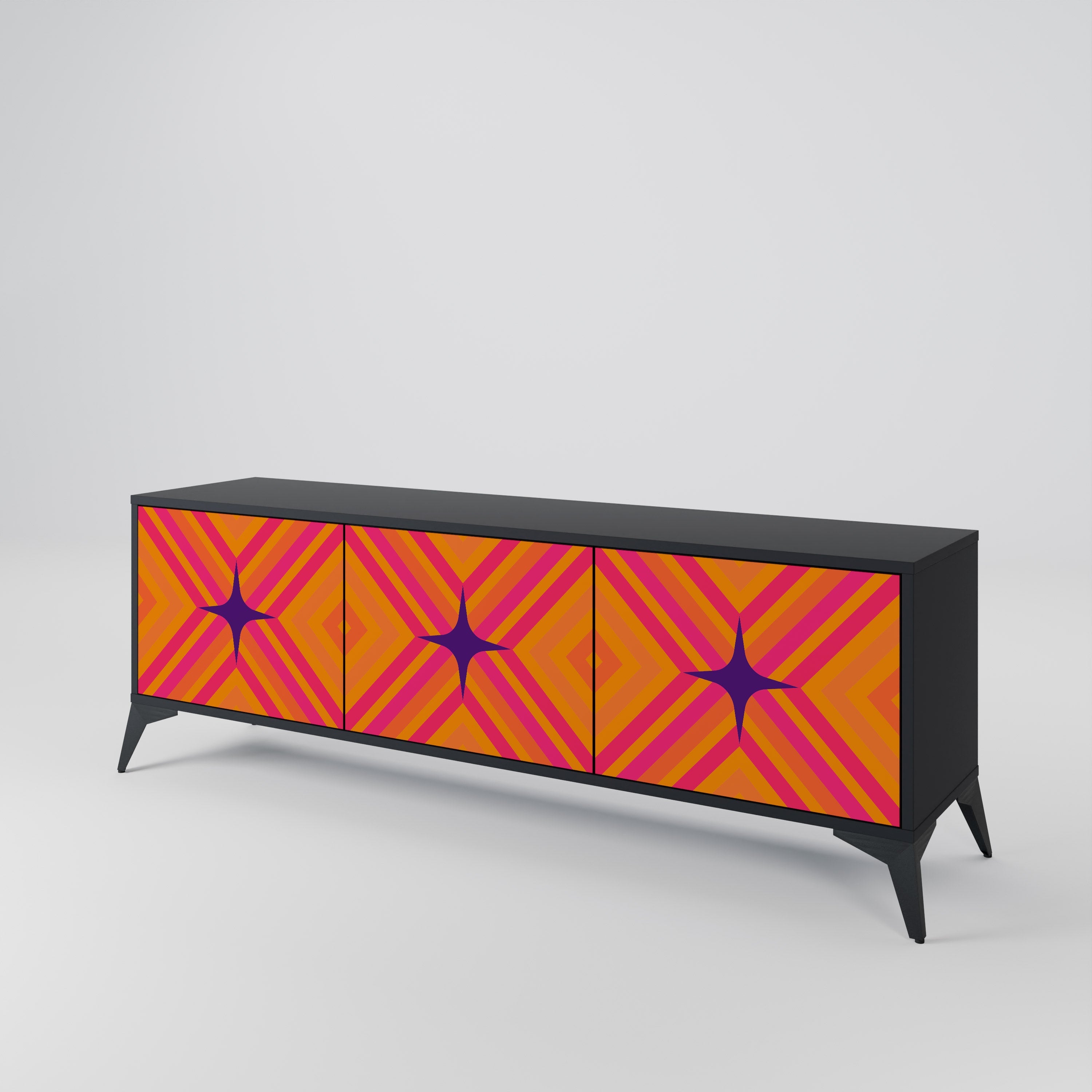 Βάση τηλεόρασης GEOMETRIC BRILLIANCE με 3 πόρτες σε μαύρο φινίρισμα