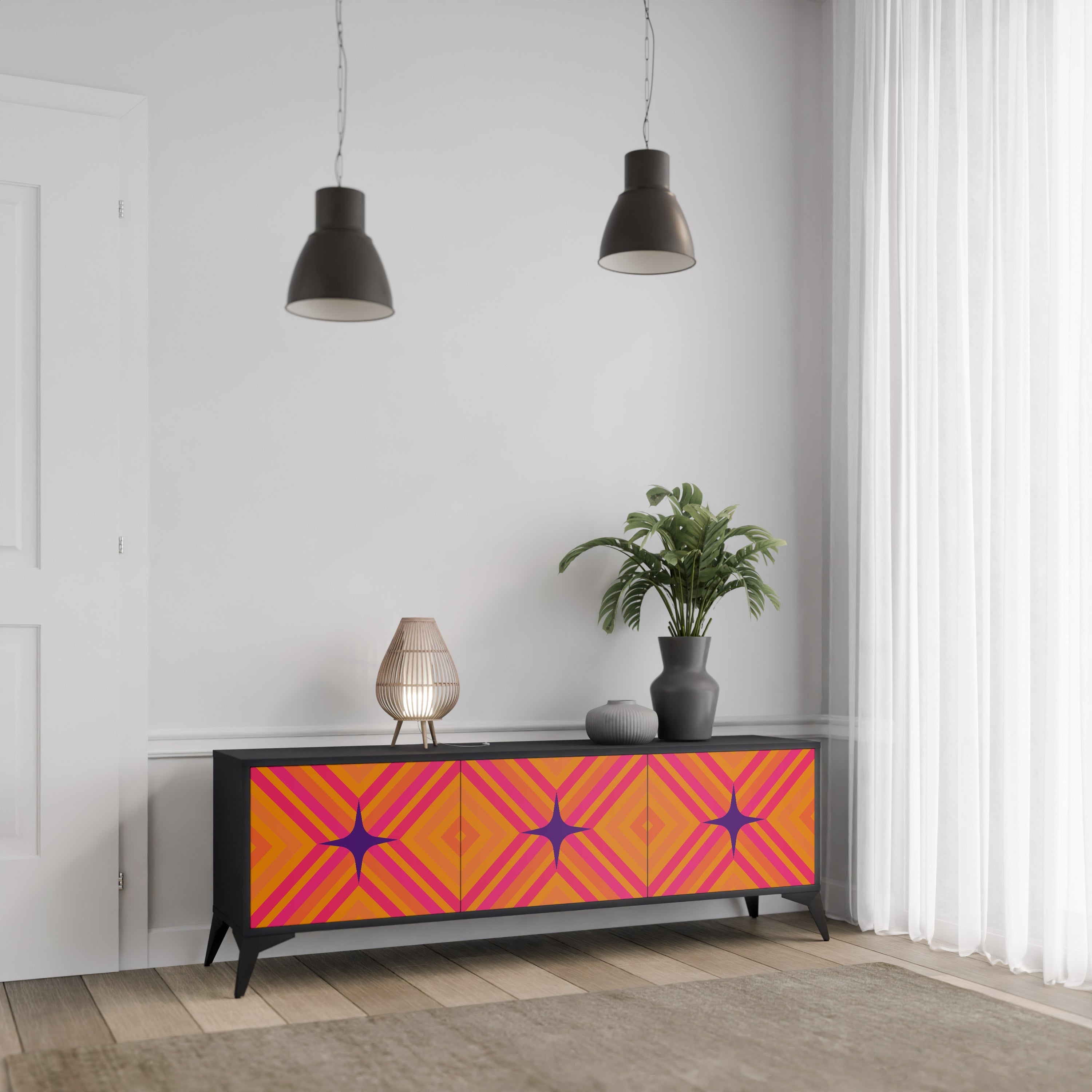 Βάση τηλεόρασης GEOMETRIC BRILLIANCE με 3 πόρτες σε μαύρο φινίρισμα