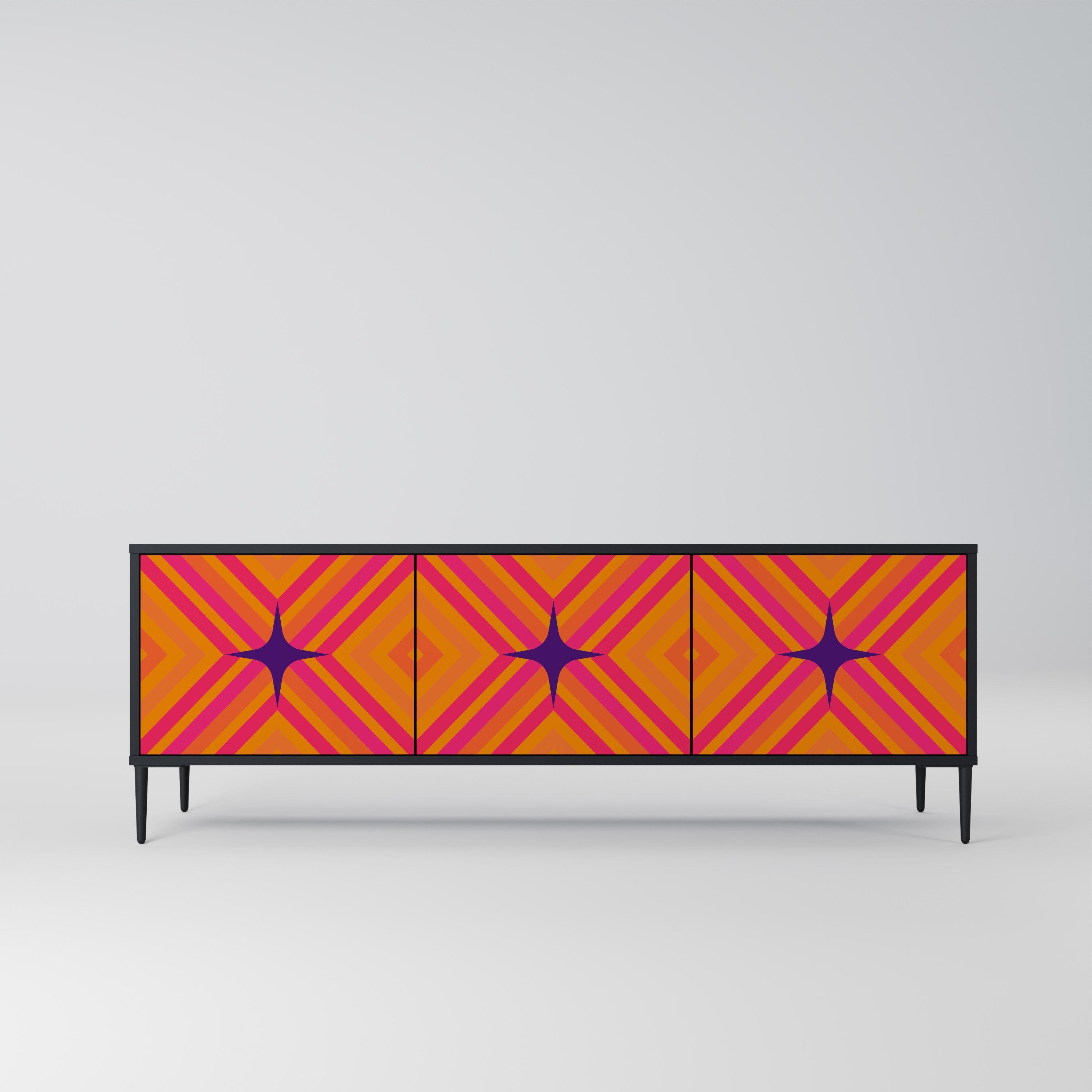 Βάση τηλεόρασης GEOMETRIC BRILLIANCE με 3 πόρτες σε μαύρο φινίρισμα