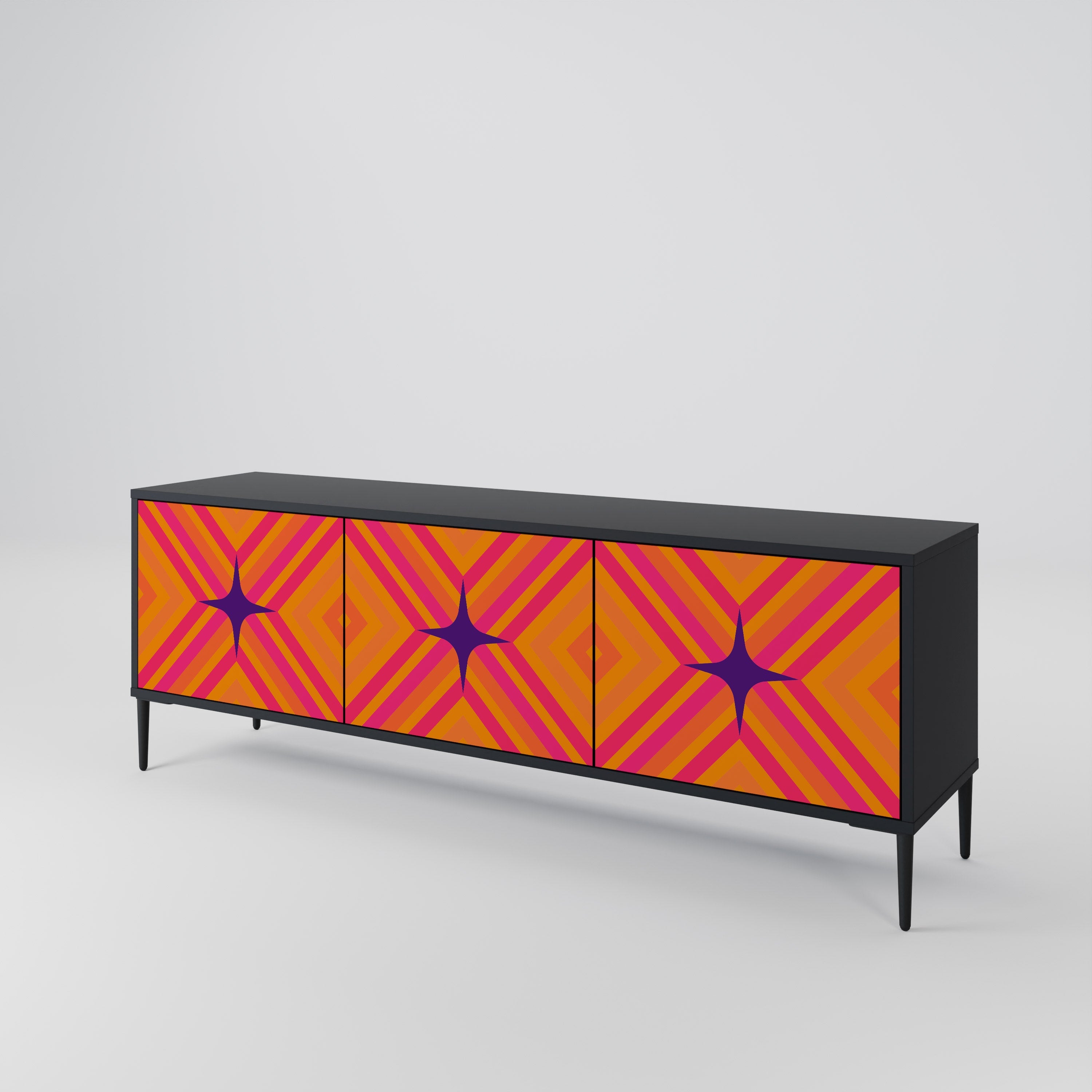 Βάση τηλεόρασης GEOMETRIC BRILLIANCE με 3 πόρτες σε μαύρο φινίρισμα