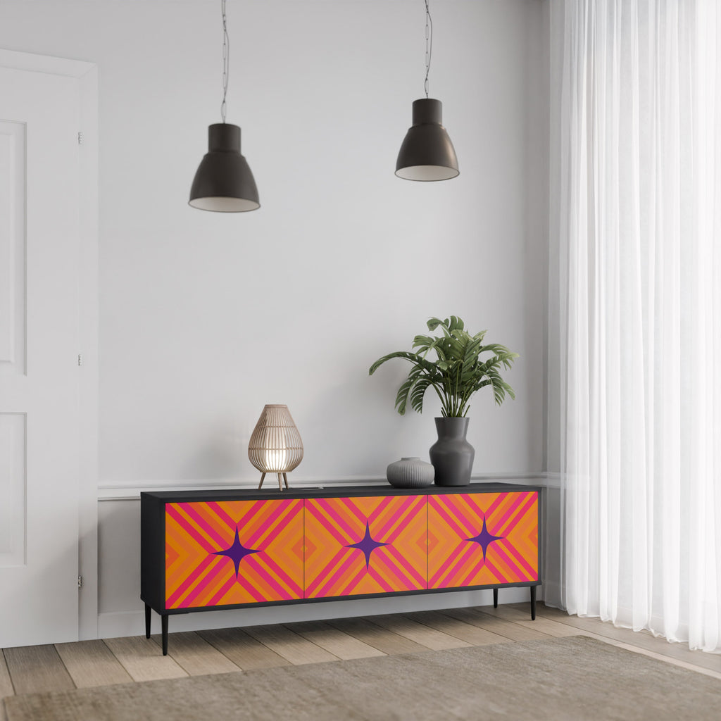 Βάση τηλεόρασης GEOMETRIC BRILLIANCE με 3 πόρτες σε μαύρο φινίρισμα
