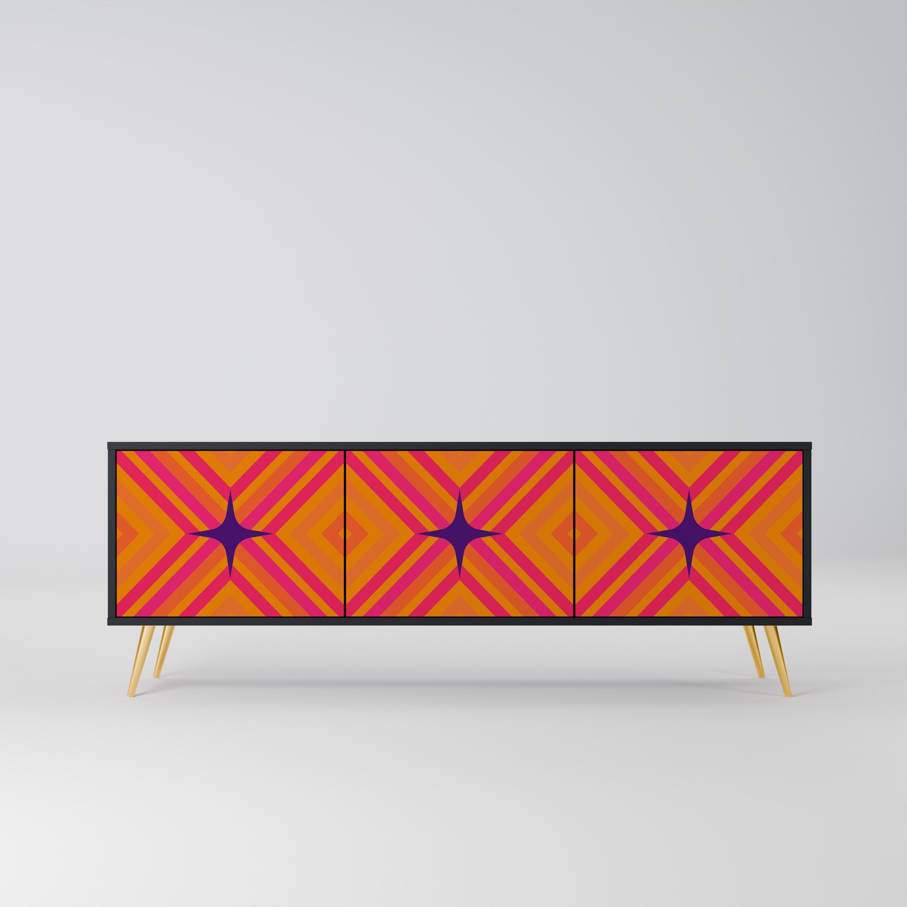 Βάση τηλεόρασης GEOMETRIC BRILLIANCE με 3 πόρτες σε μαύρο φινίρισμα
