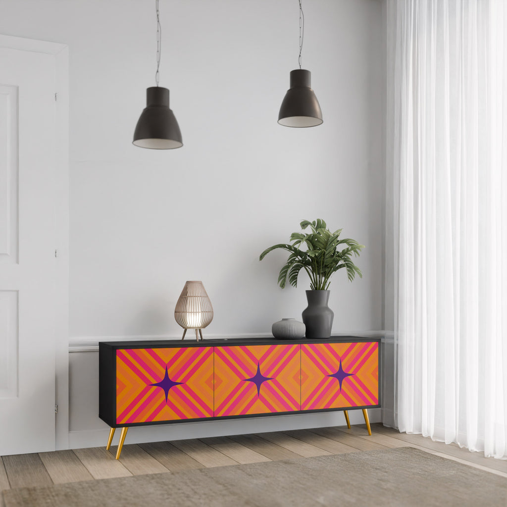 Βάση τηλεόρασης GEOMETRIC BRILLIANCE με 3 πόρτες σε μαύρο φινίρισμα