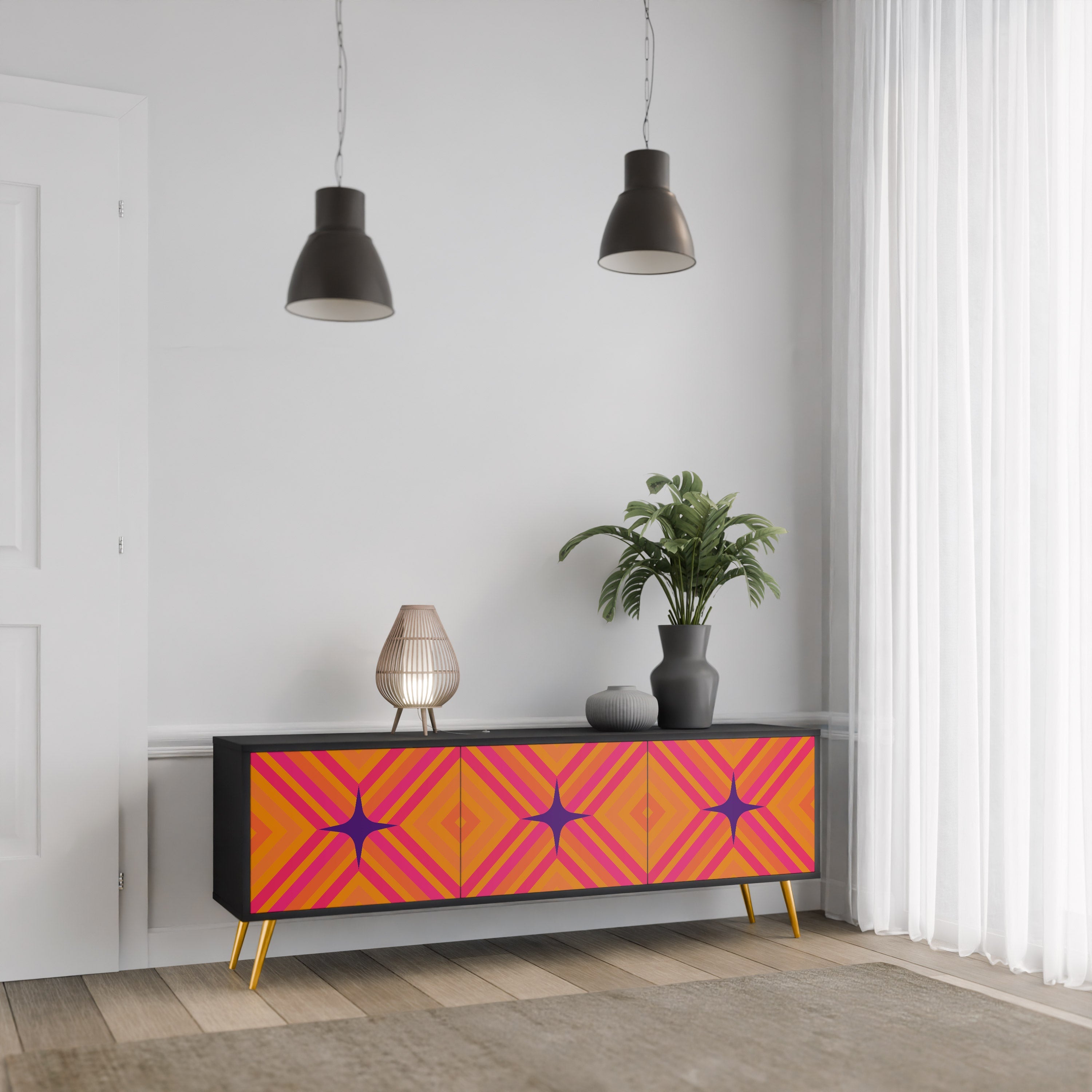 Βάση τηλεόρασης GEOMETRIC BRILLIANCE με 3 πόρτες σε μαύρο φινίρισμα