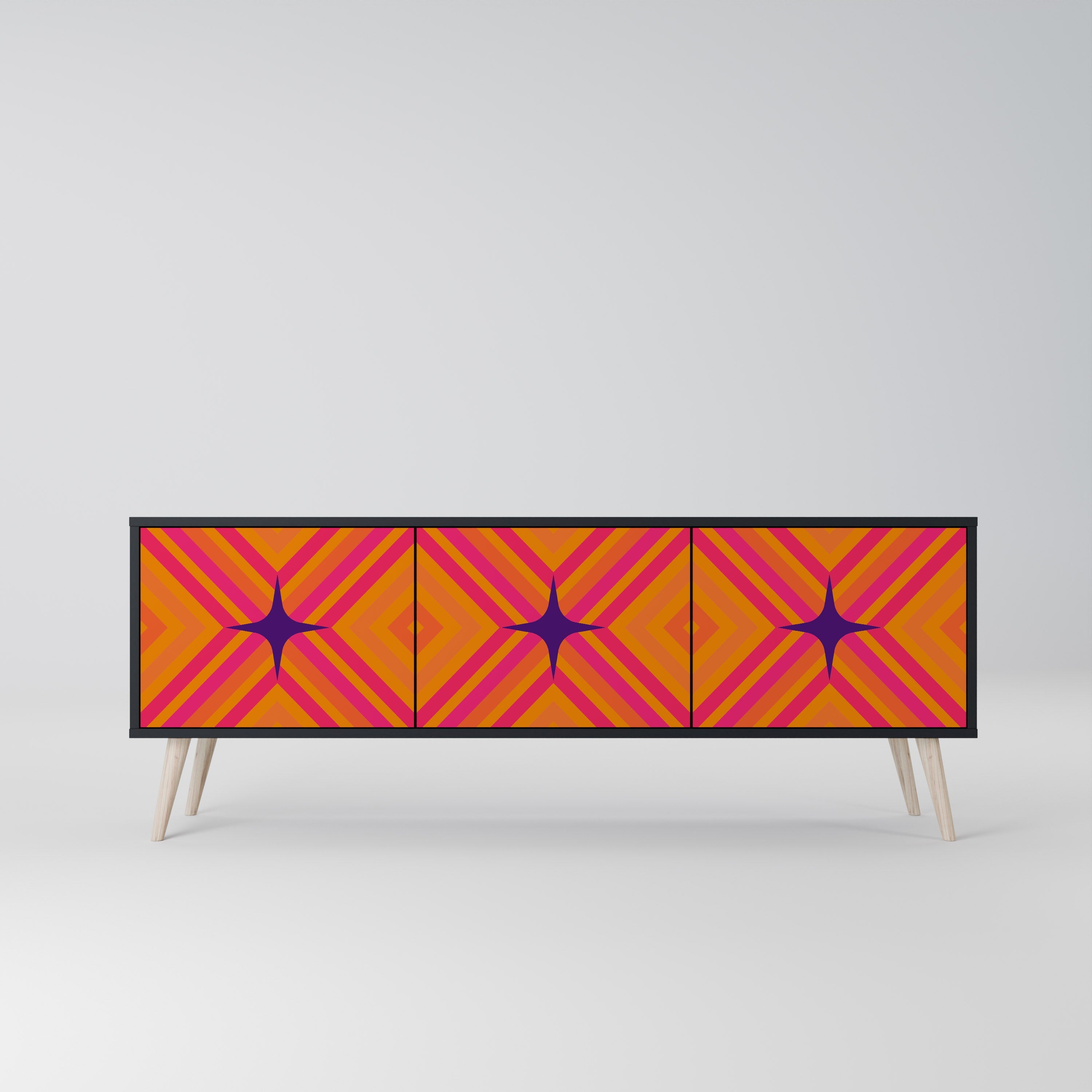 Βάση τηλεόρασης GEOMETRIC BRILLIANCE με 3 πόρτες σε μαύρο φινίρισμα