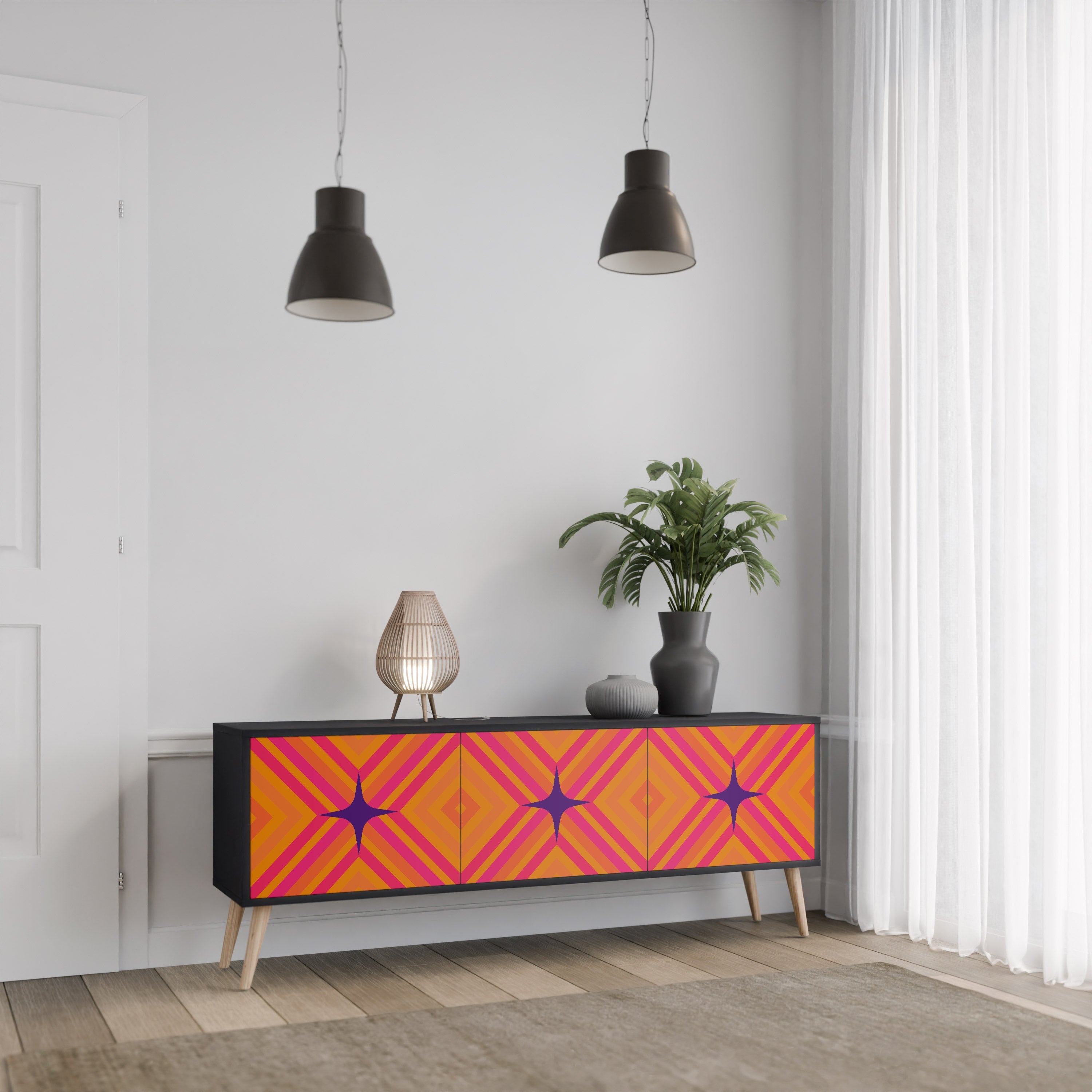 Βάση τηλεόρασης GEOMETRIC BRILLIANCE με 3 πόρτες σε μαύρο φινίρισμα