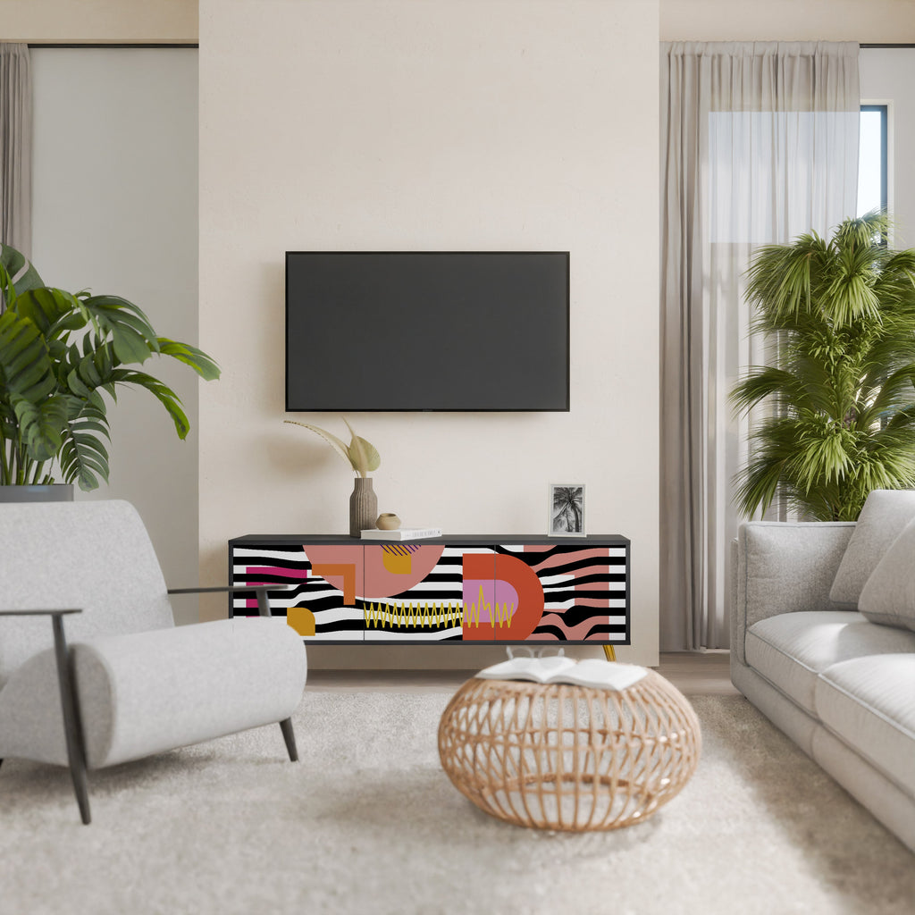 CHROMATIC ABSTRACT 3-Door TV Stand in Black Finish