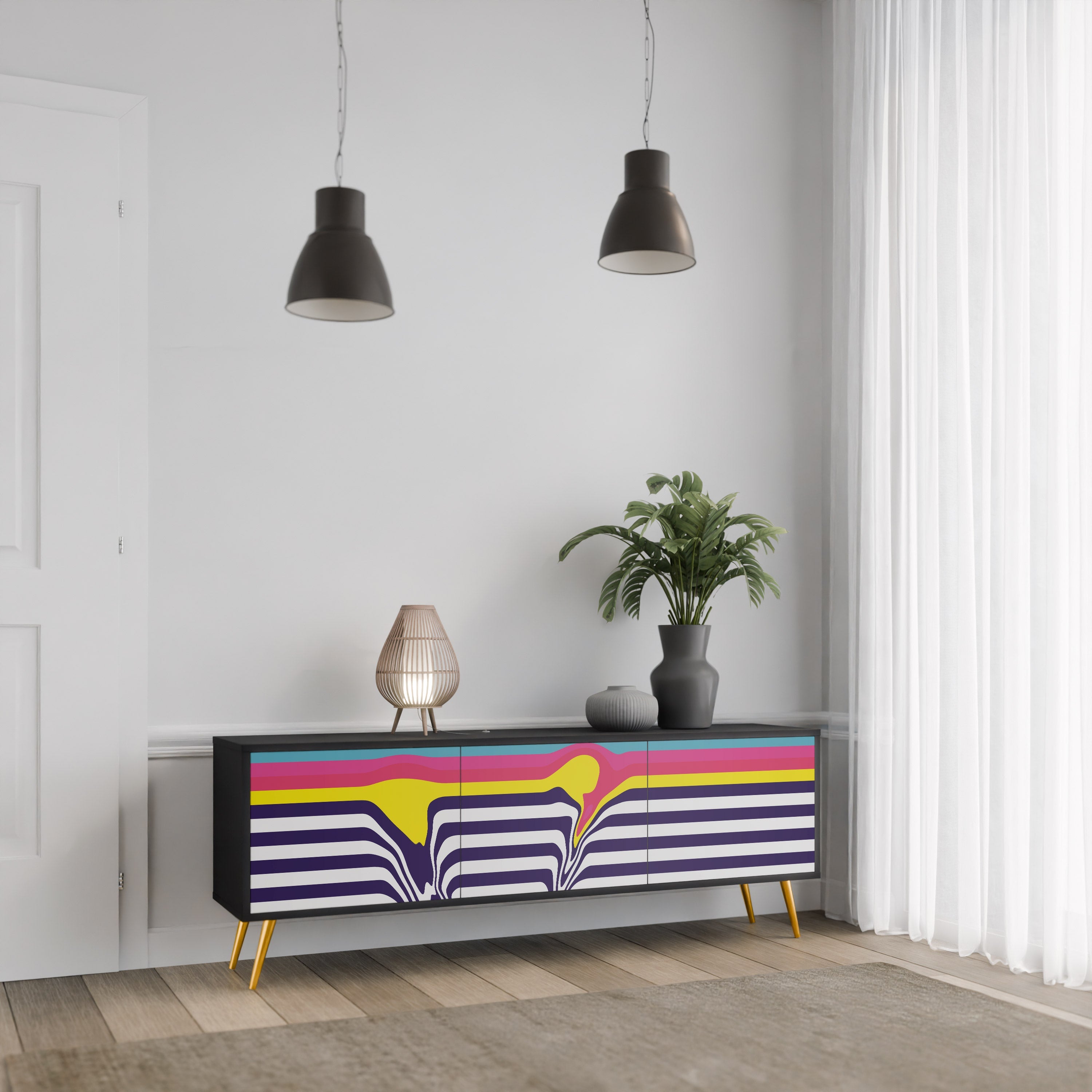 Βάση τηλεόρασης COLORFUL DIVERSION 3 πορτών σε μαύρο φινίρισμα