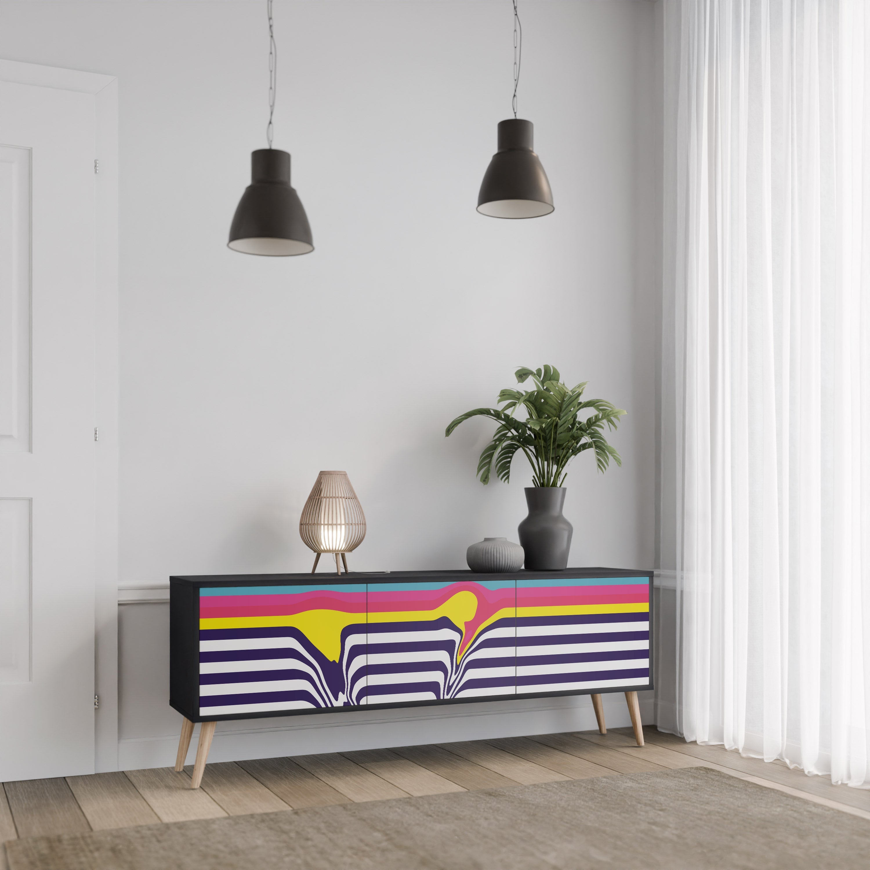 Βάση τηλεόρασης COLORFUL DIVERSION 3 πορτών σε μαύρο φινίρισμα
