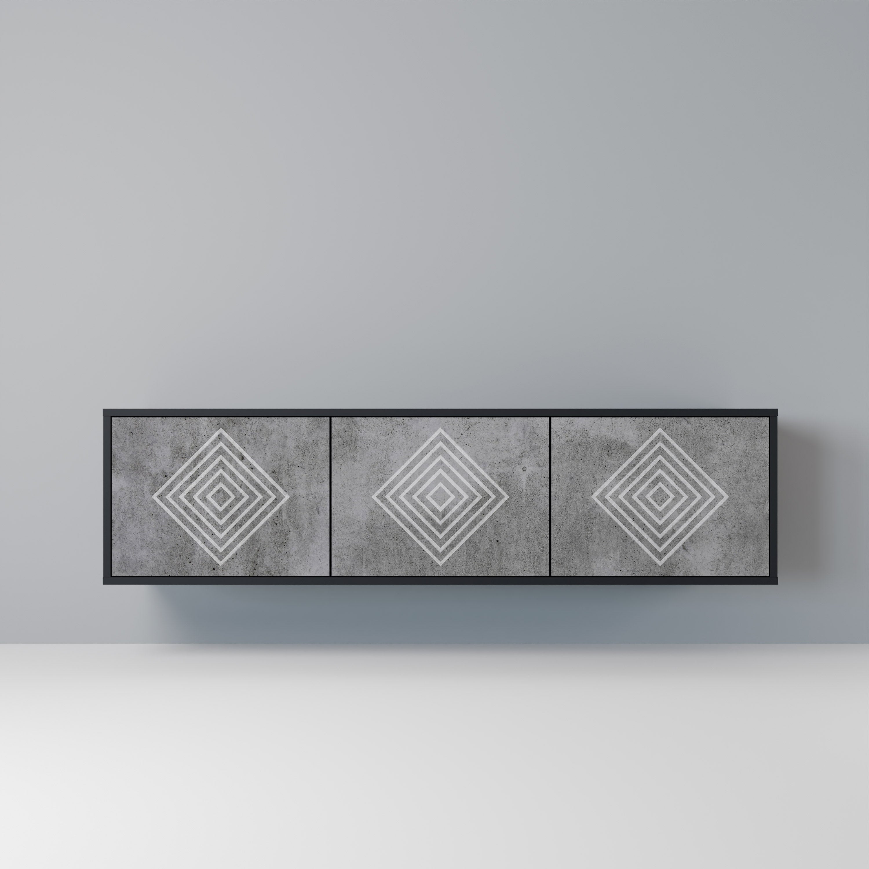 Βάση τηλεόρασης POLYGONAL ARTISTRY με 3 πόρτες σε μαύρο φινίρισμα