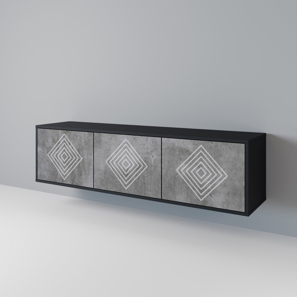 Βάση τηλεόρασης POLYGONAL ARTISTRY με 3 πόρτες σε μαύρο φινίρισμα