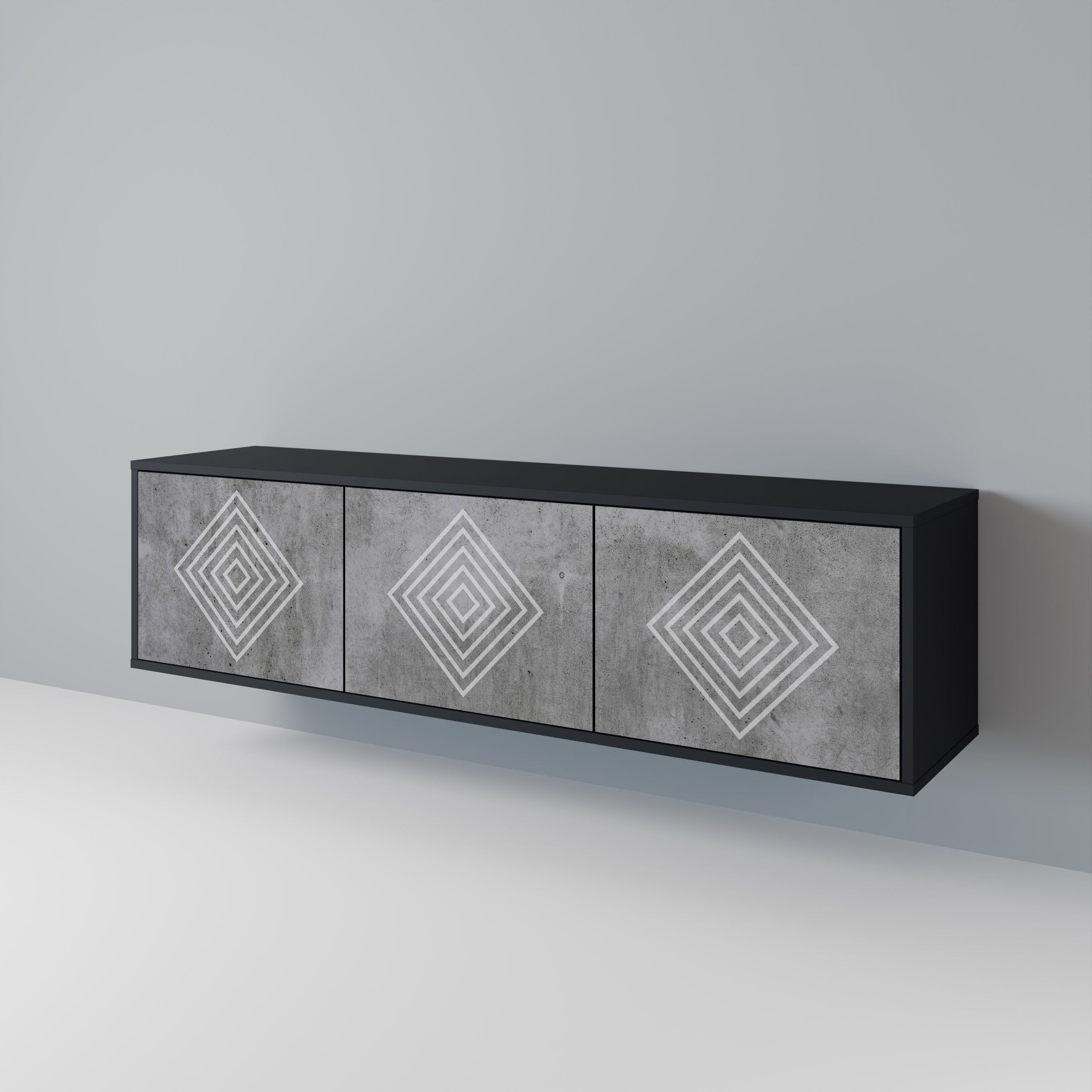 Βάση τηλεόρασης POLYGONAL ARTISTRY με 3 πόρτες σε μαύρο φινίρισμα